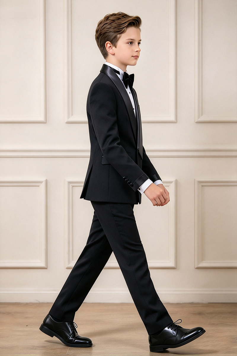 Boys Black Tuxedo 2-Piece Suit with Satin Shawl Lapel