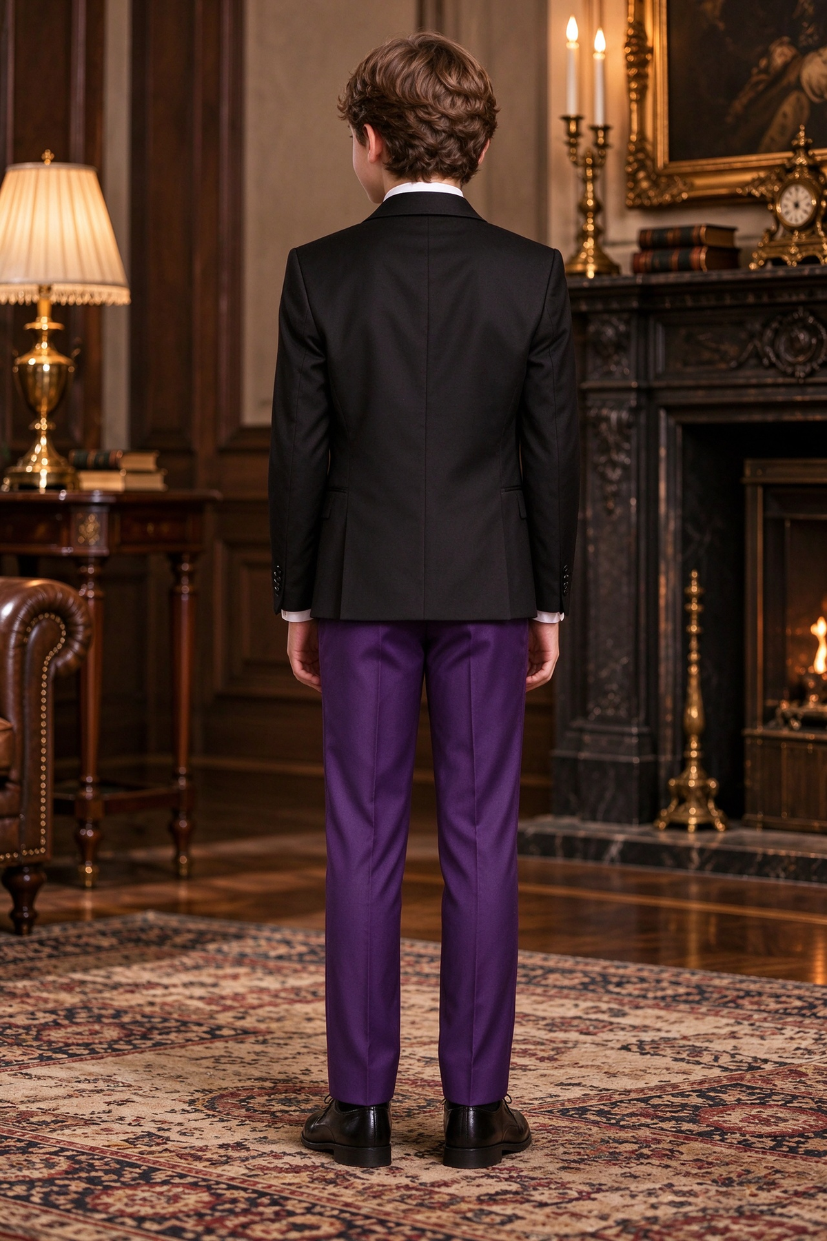 Black & Purple Contrast Lapel 3-Piece Formal Suit Set