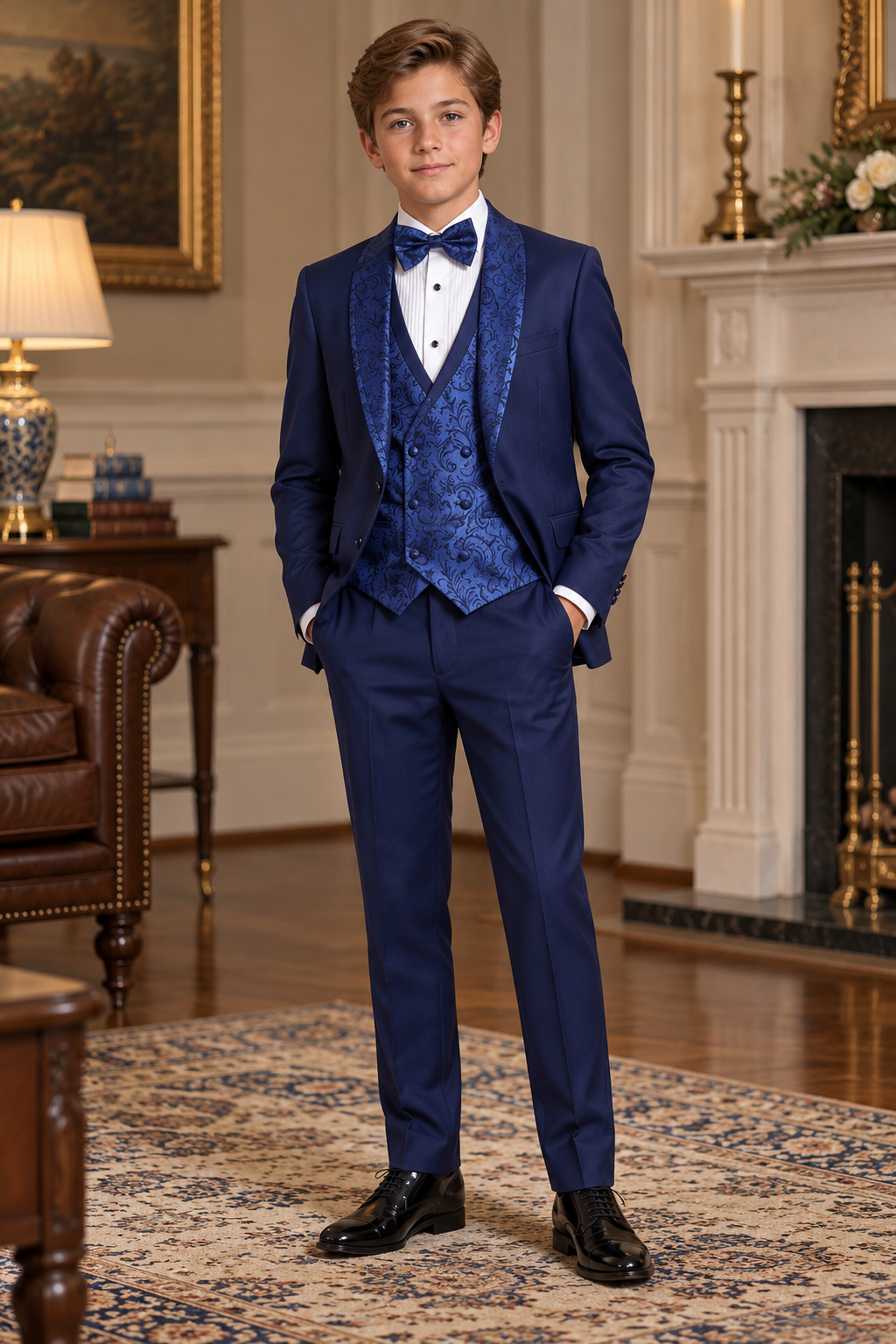 Navy Blue Jacquard 3-Piece Formal Suit Set