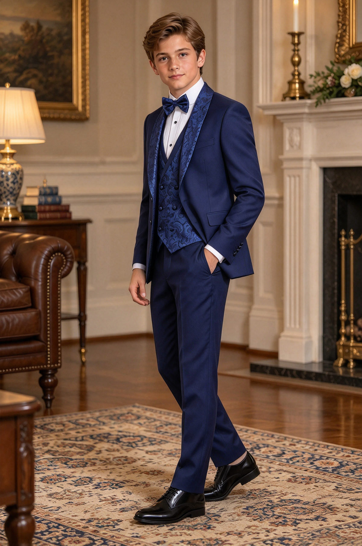 Navy Blue Jacquard 3-Piece Formal Suit Set