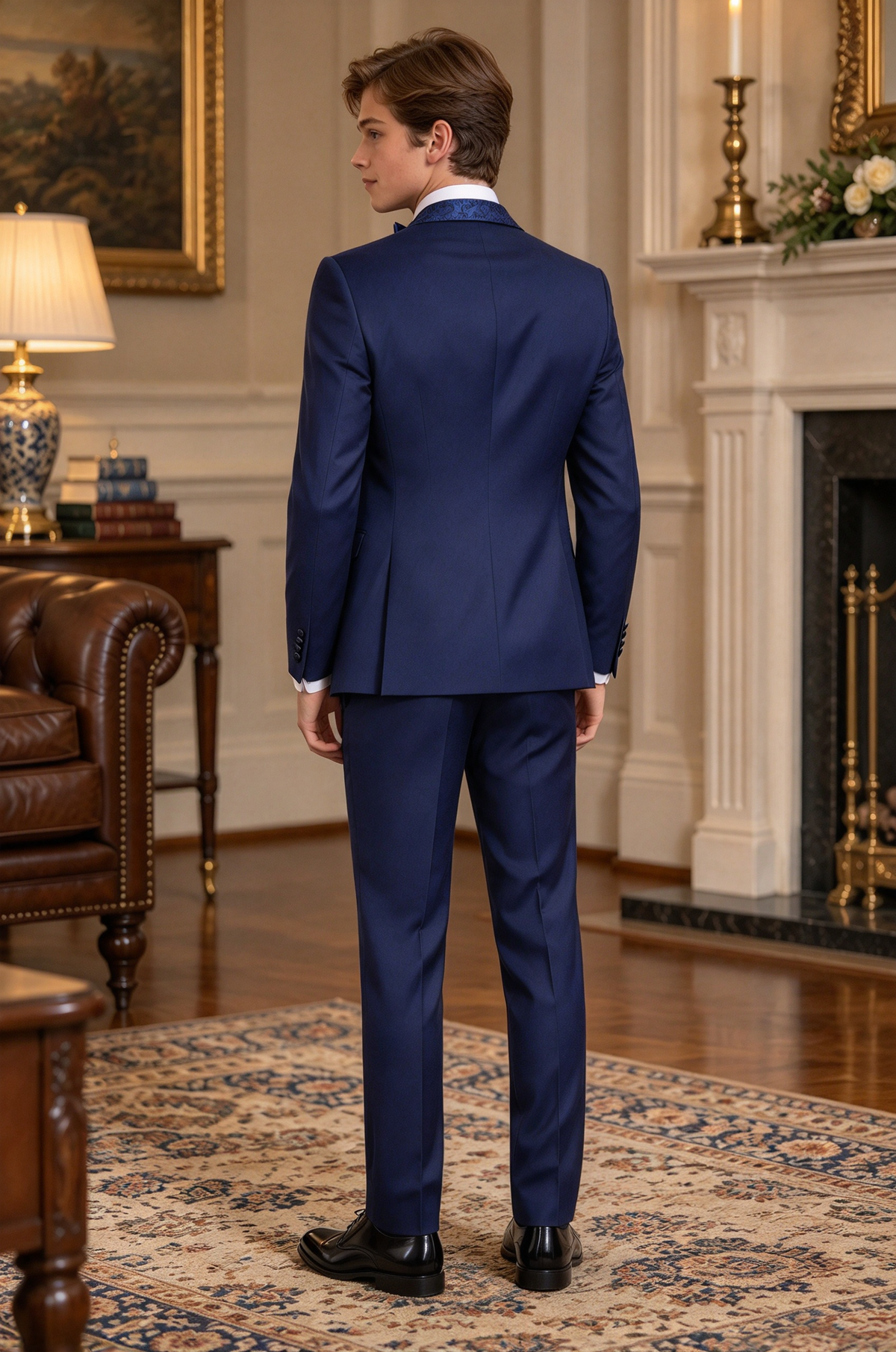 Navy Blue Jacquard 3-Piece Formal Suit Set