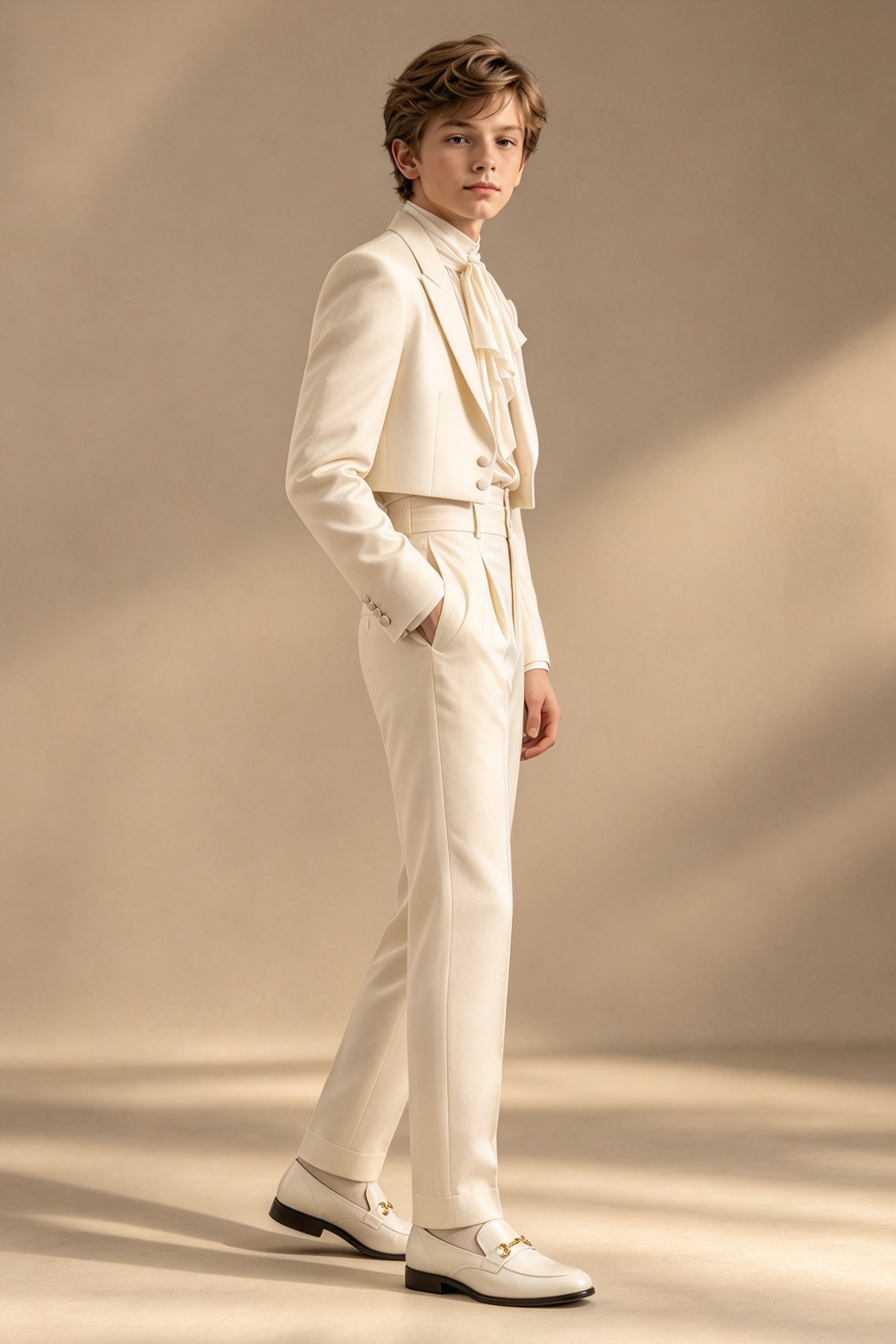 Cream Cropped Blazer & High Waist Trousers 2-Piece Formal Suit Set