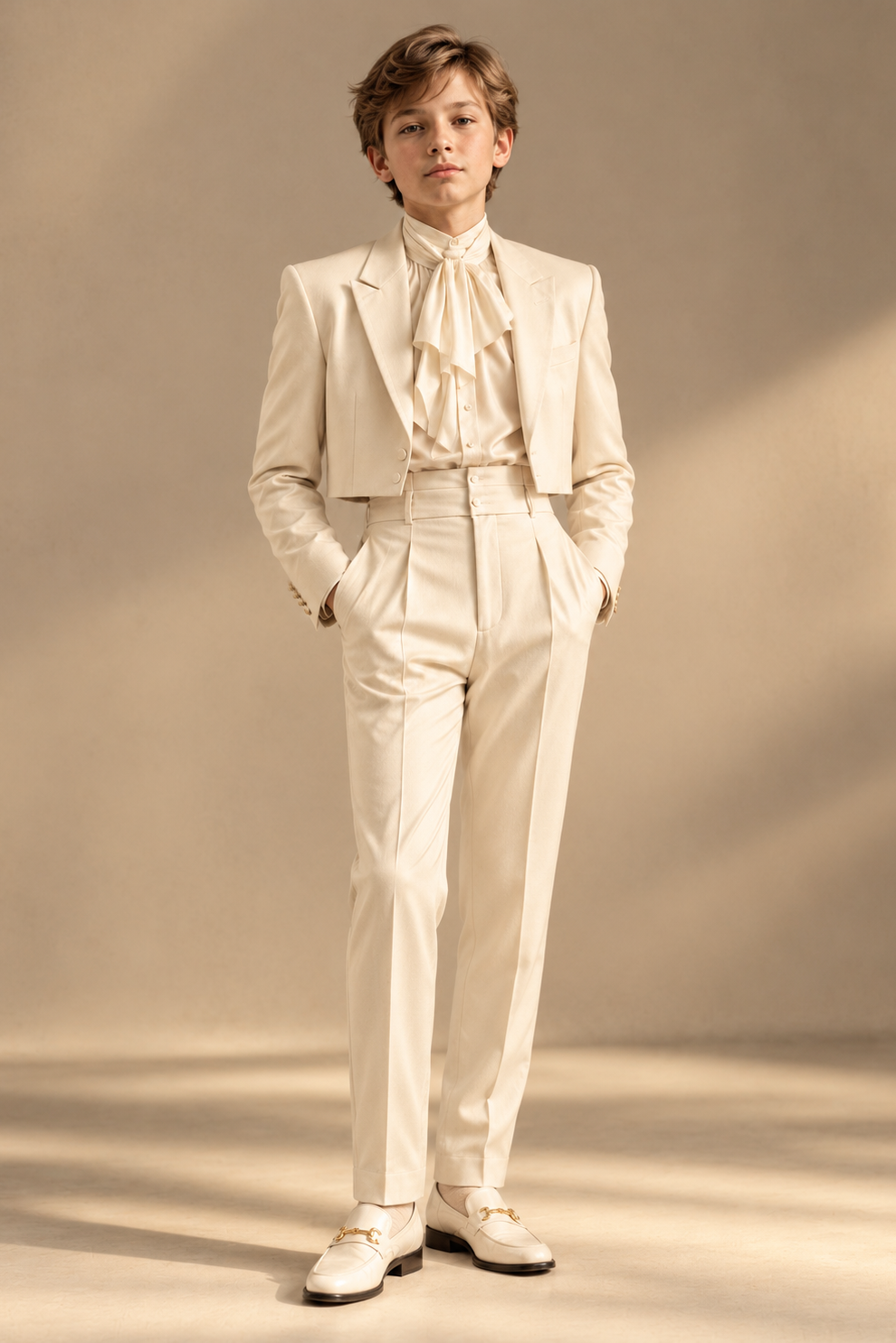 Cream Cropped Blazer & High Waist Trousers 2-Piece Formal Suit Set