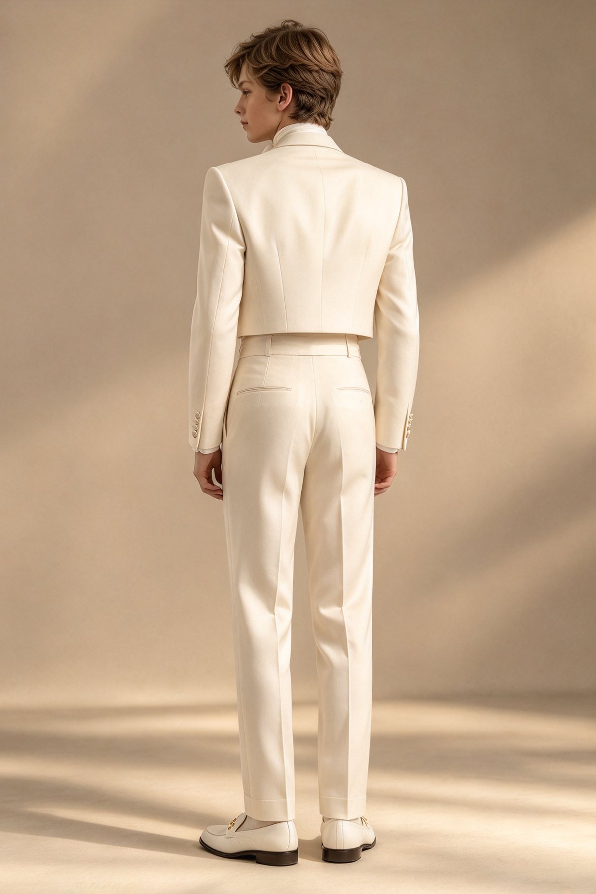 Cream Cropped Blazer & High Waist Trousers 2-Piece Formal Suit Set