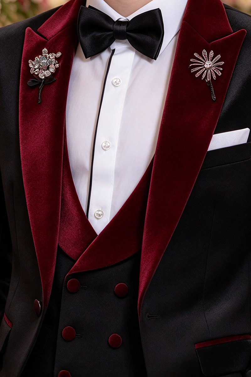 Boys Black Tuxedo with Velvet Shawl Lapel 3-Piece Suit