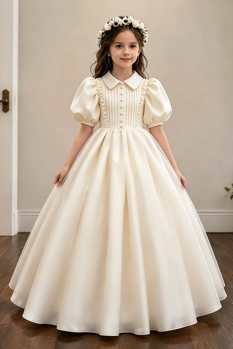 Girls Blush Pink Dress with Puff Short Sleeves