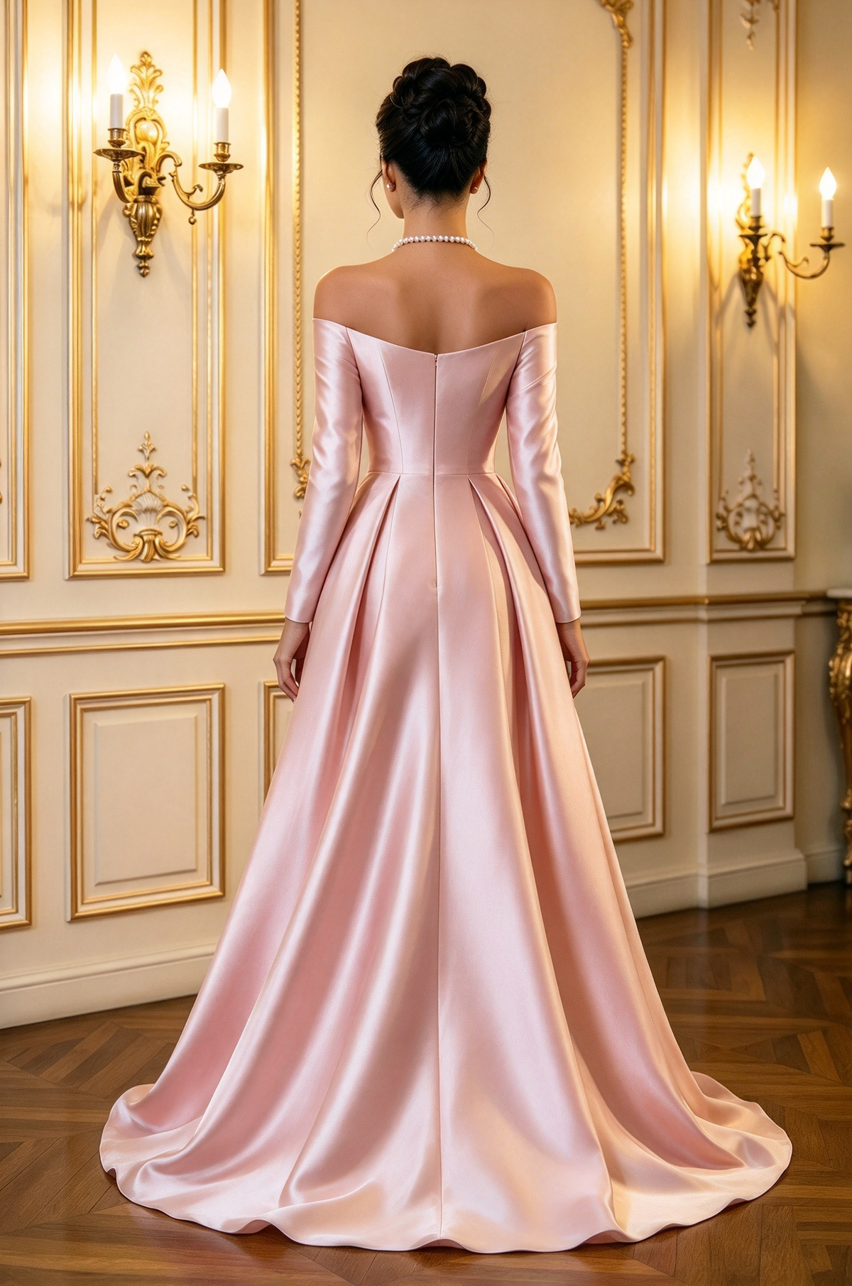 Light Pink Off Shoulder Satin with 3D Floral A-Line Dress