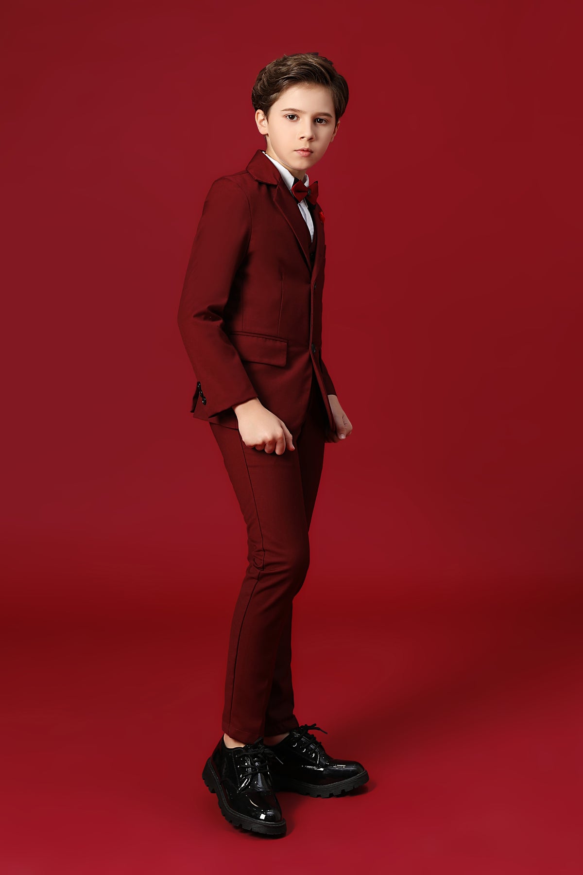 Burgundy 3-Piece Suit Set Single Breasted Formal Outfit