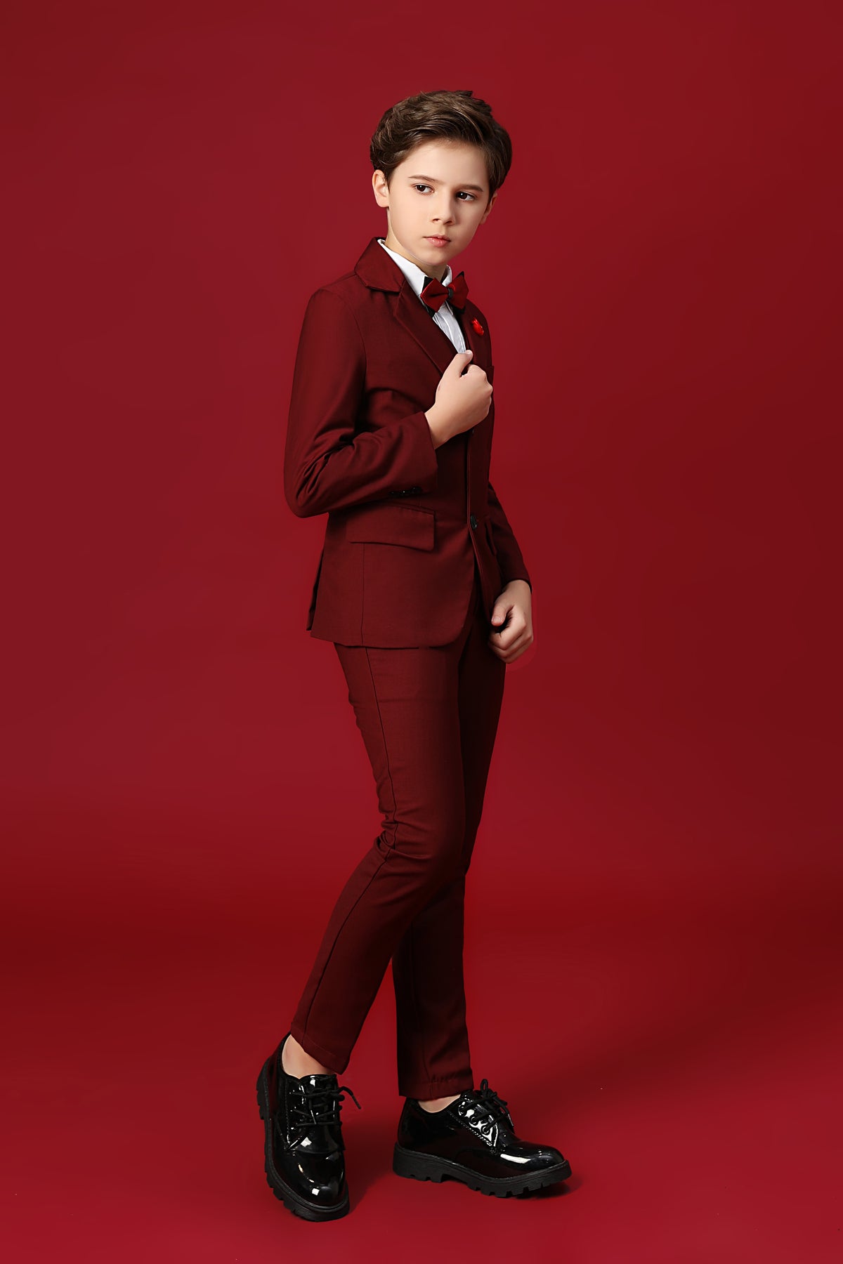 Burgundy 3-Piece Suit Set Single Breasted Formal Outfit