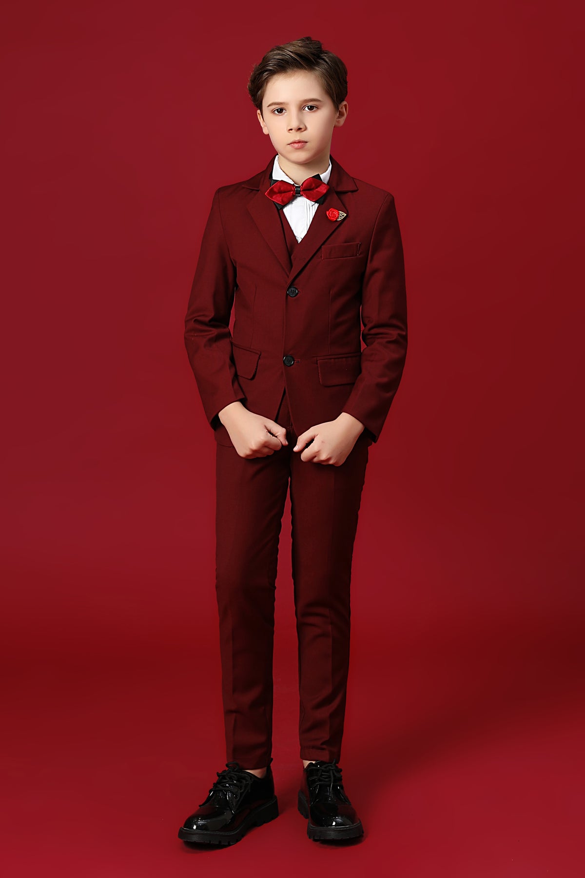 Burgundy 3-Piece Suit Set Single Breasted Formal Outfit