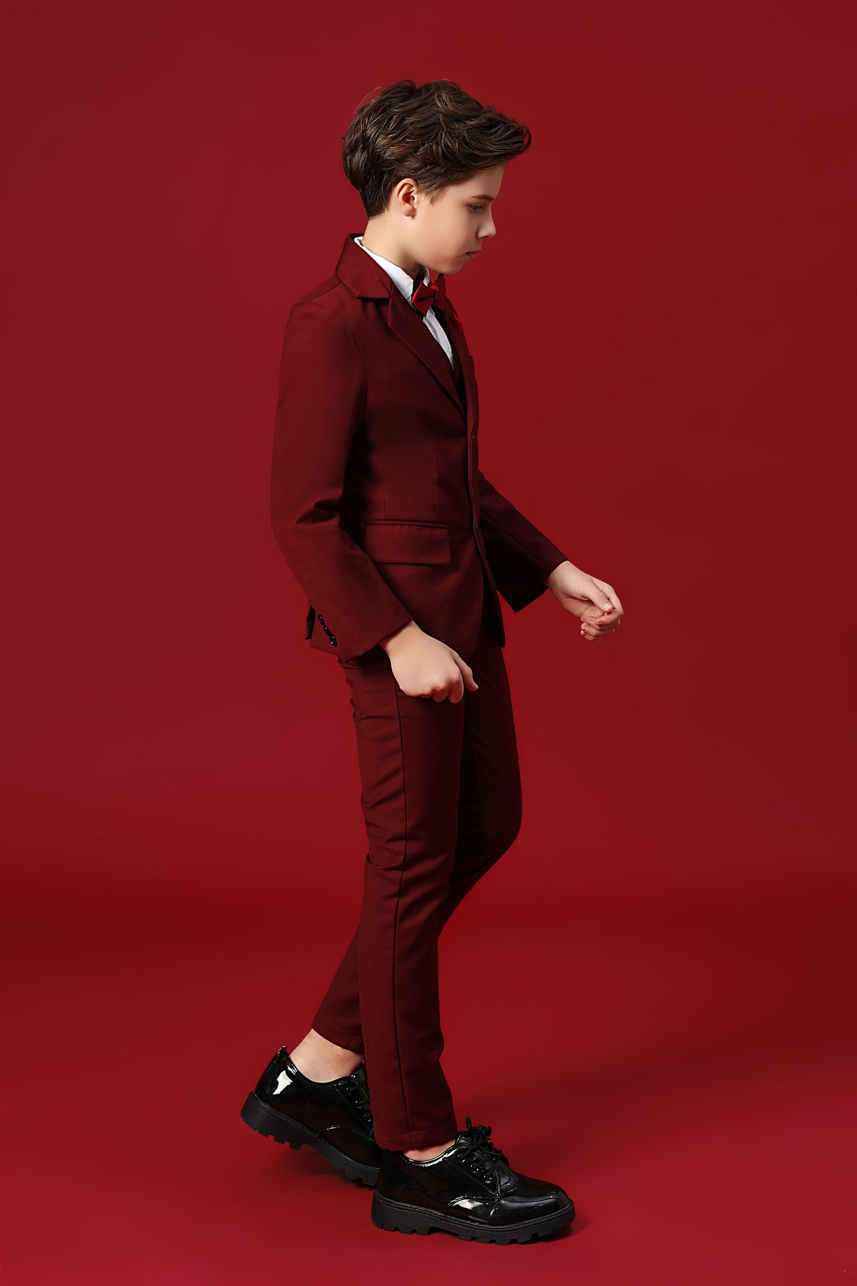 Burgundy 3-Piece Suit Set Single Breasted Formal Outfit