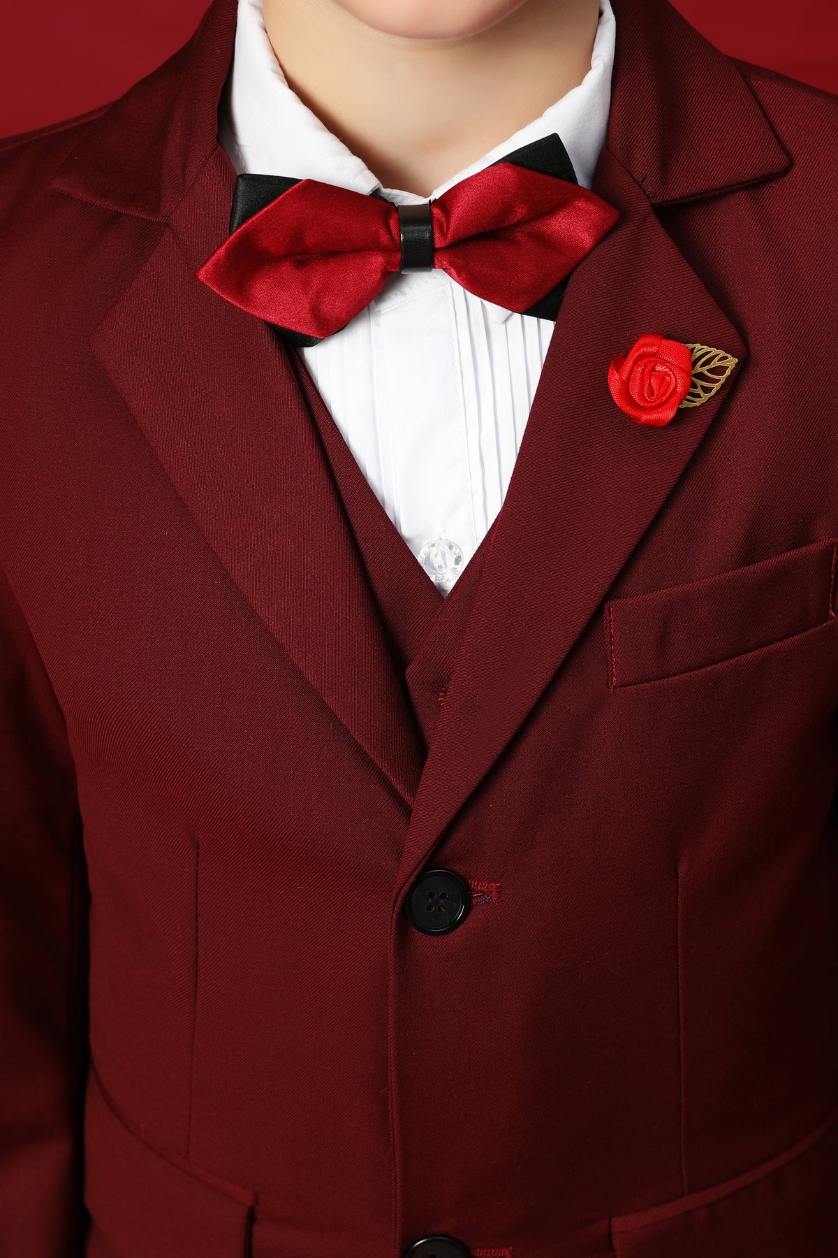 Burgundy 3-Piece Suit Set Single Breasted Formal Outfit