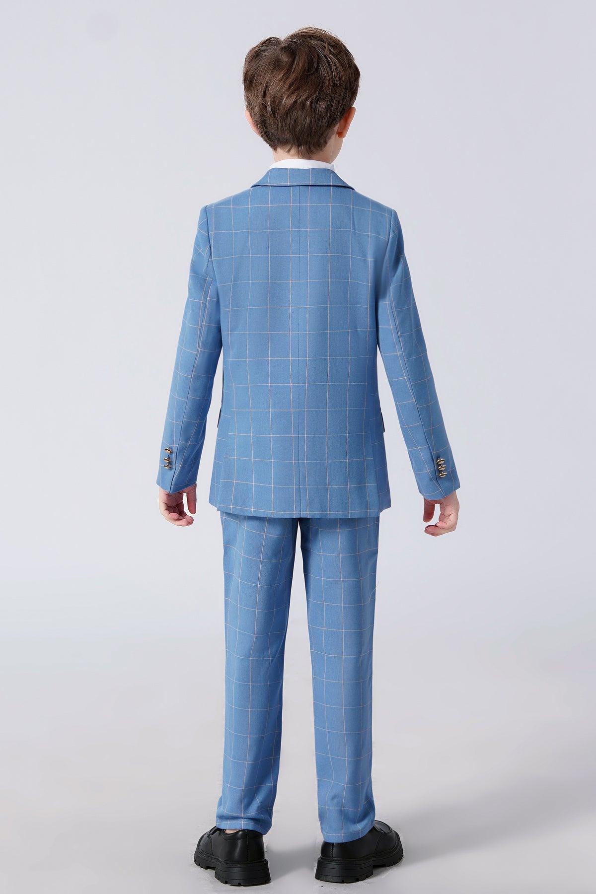 Light Blue Plaid 3-Piece Suit Set Single Breasted Formal Outfit
