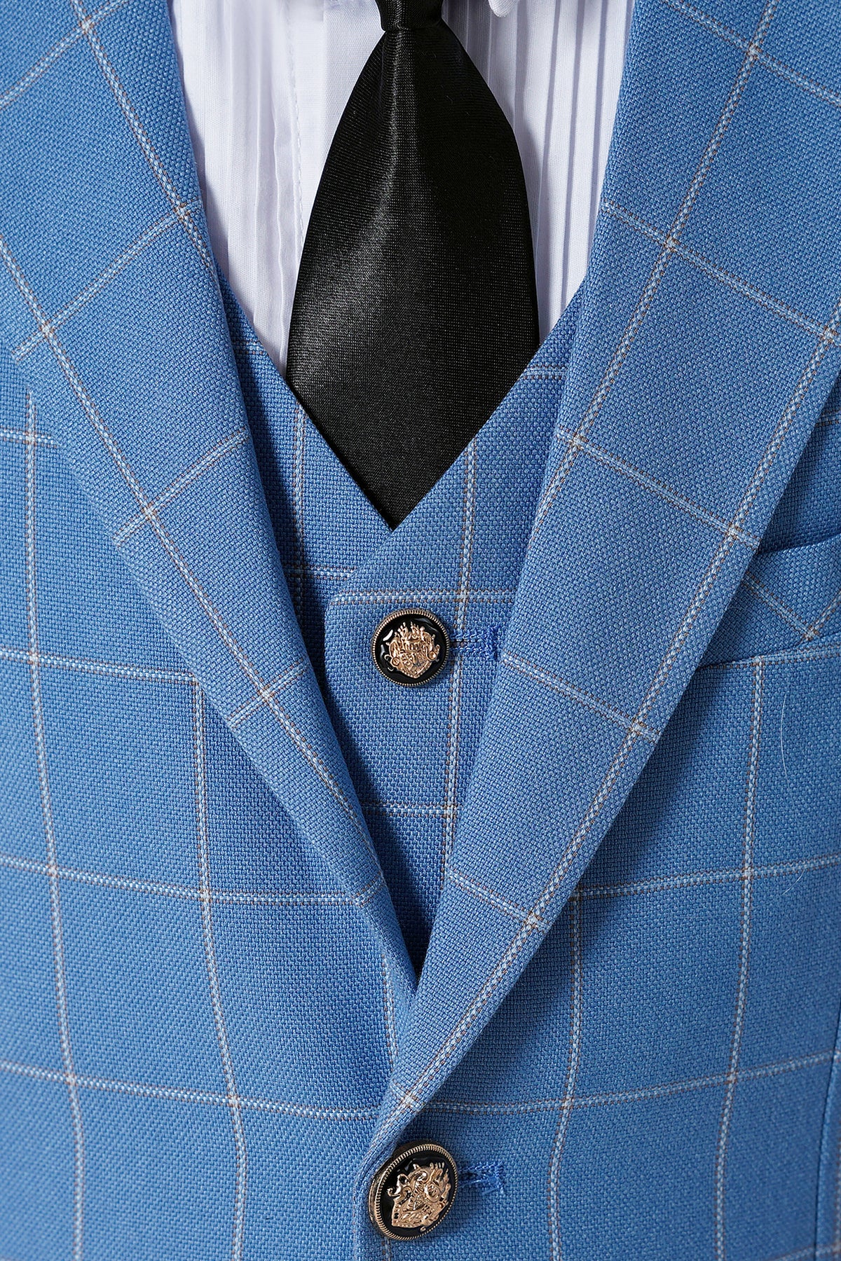 Light Blue Plaid 3-Piece Suit Set Single Breasted Formal Outfit