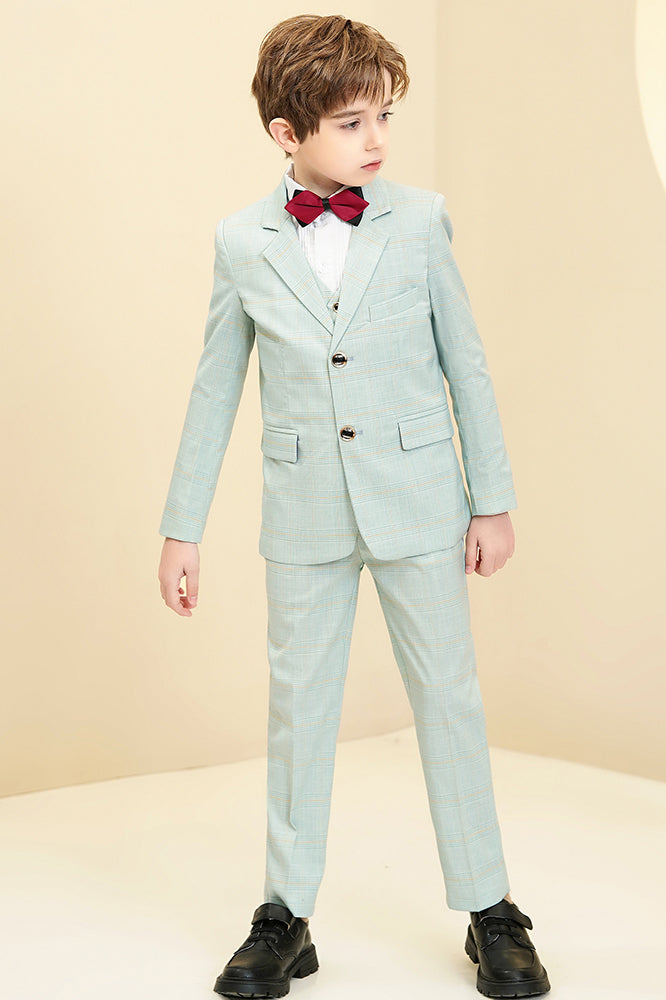 Mint Green Plaid 3-Piece Suit Set Single Breasted Formal Outfit
