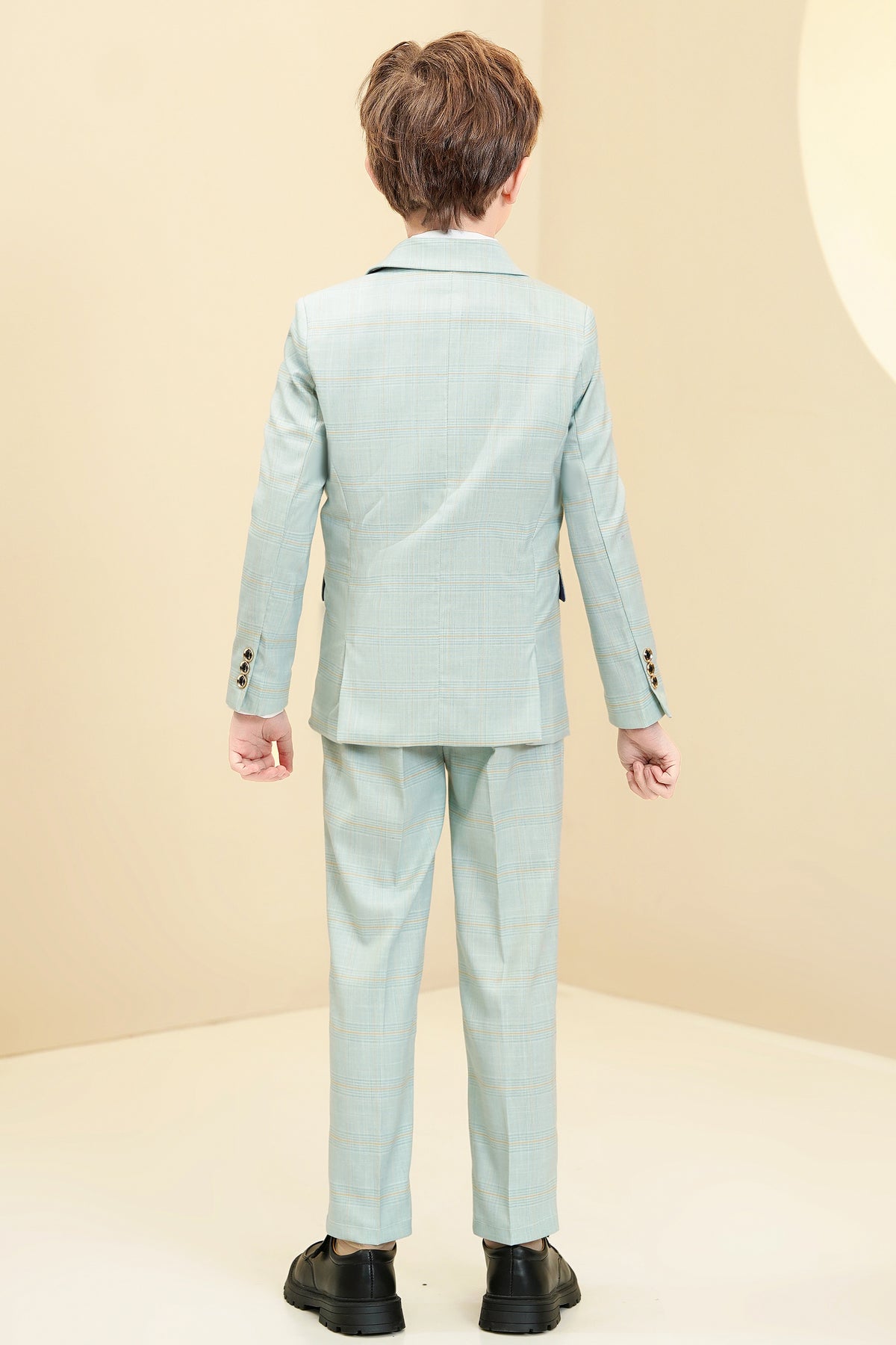 Mint Green Plaid 3-Piece Suit Set Single Breasted Formal Outfit