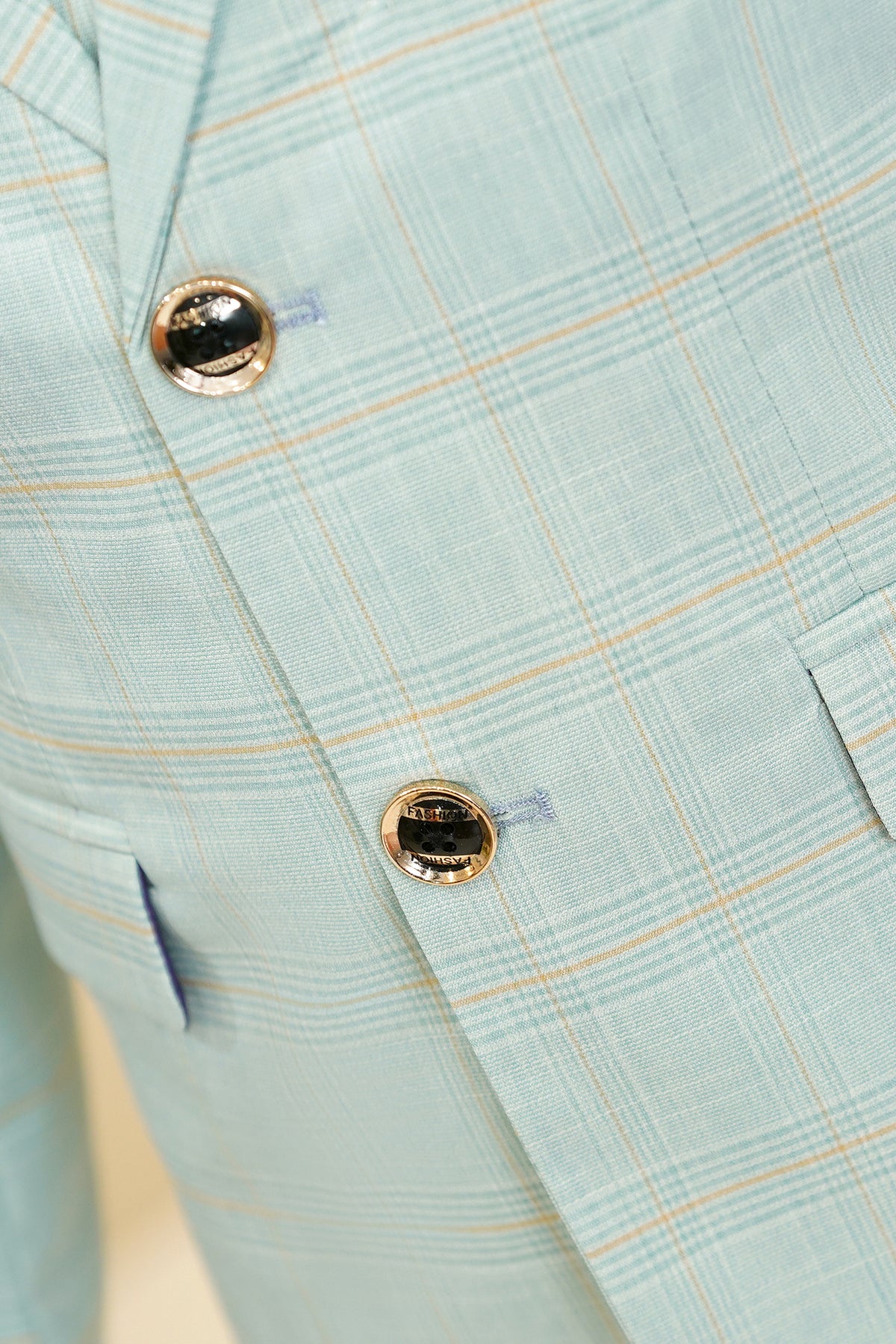 Mint Green Plaid 3-Piece Suit Set Single Breasted Formal Outfit