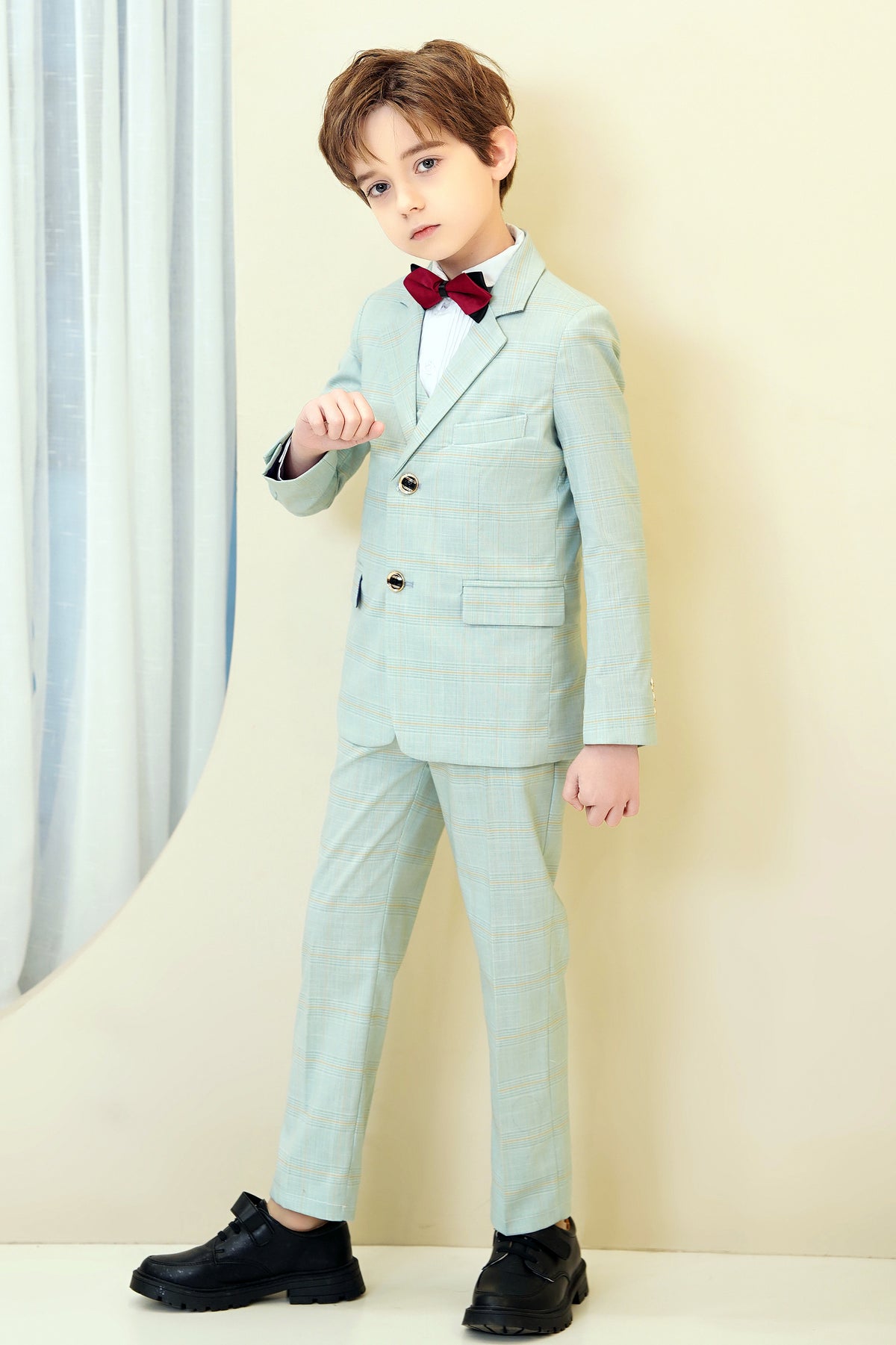Mint Green Plaid 3-Piece Suit Set Single Breasted Formal Outfit