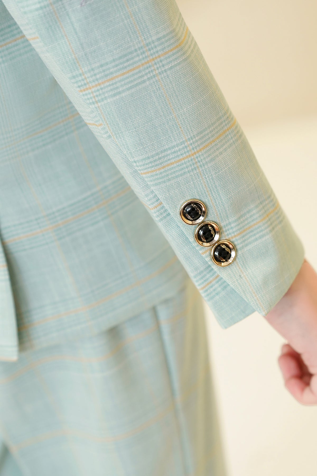Mint Green Plaid 3-Piece Suit Set Single Breasted Formal Outfit