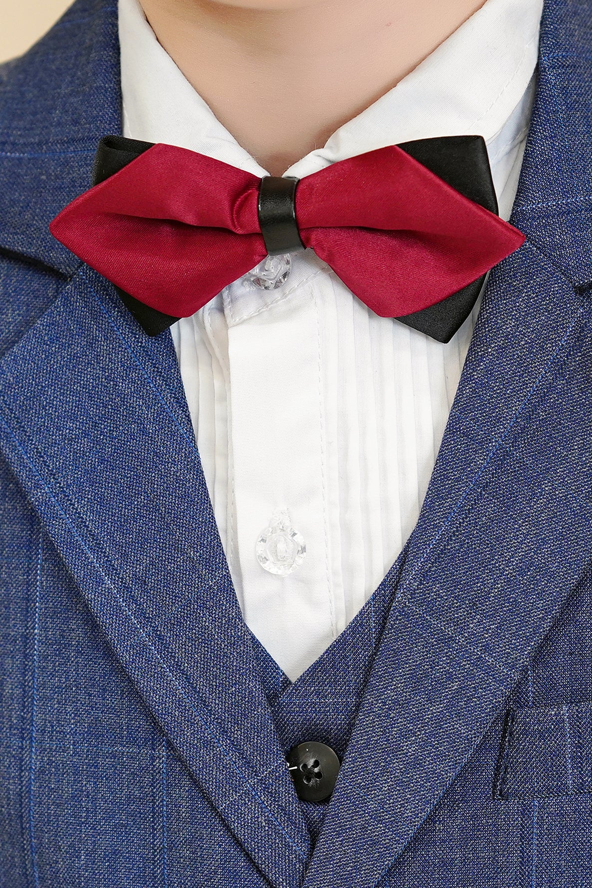 Dark Blue Plaid 3-Piece Suit Set Single Breasted Formal Outfit
