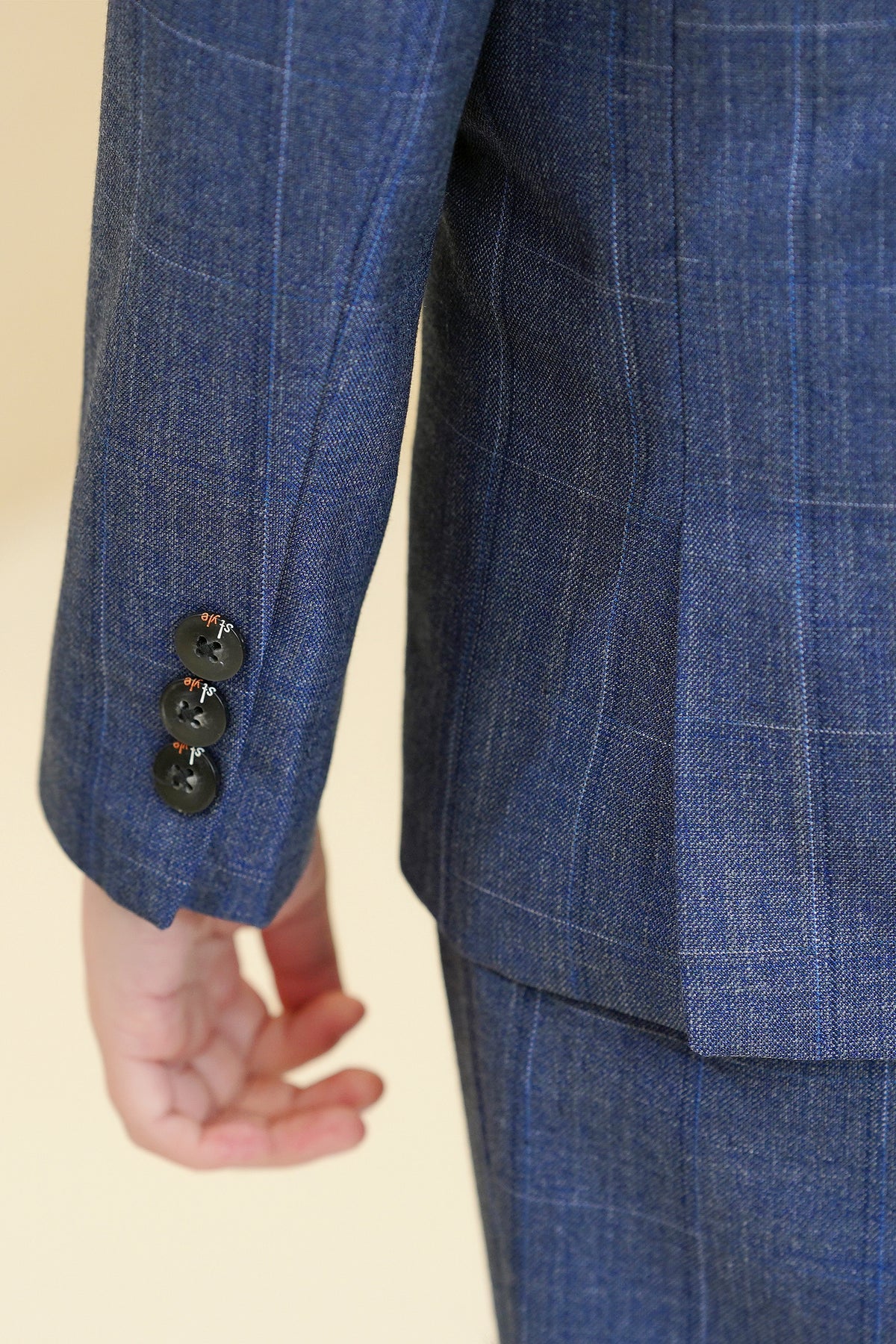Dark Blue Plaid 3-Piece Suit Set Single Breasted Formal Outfit