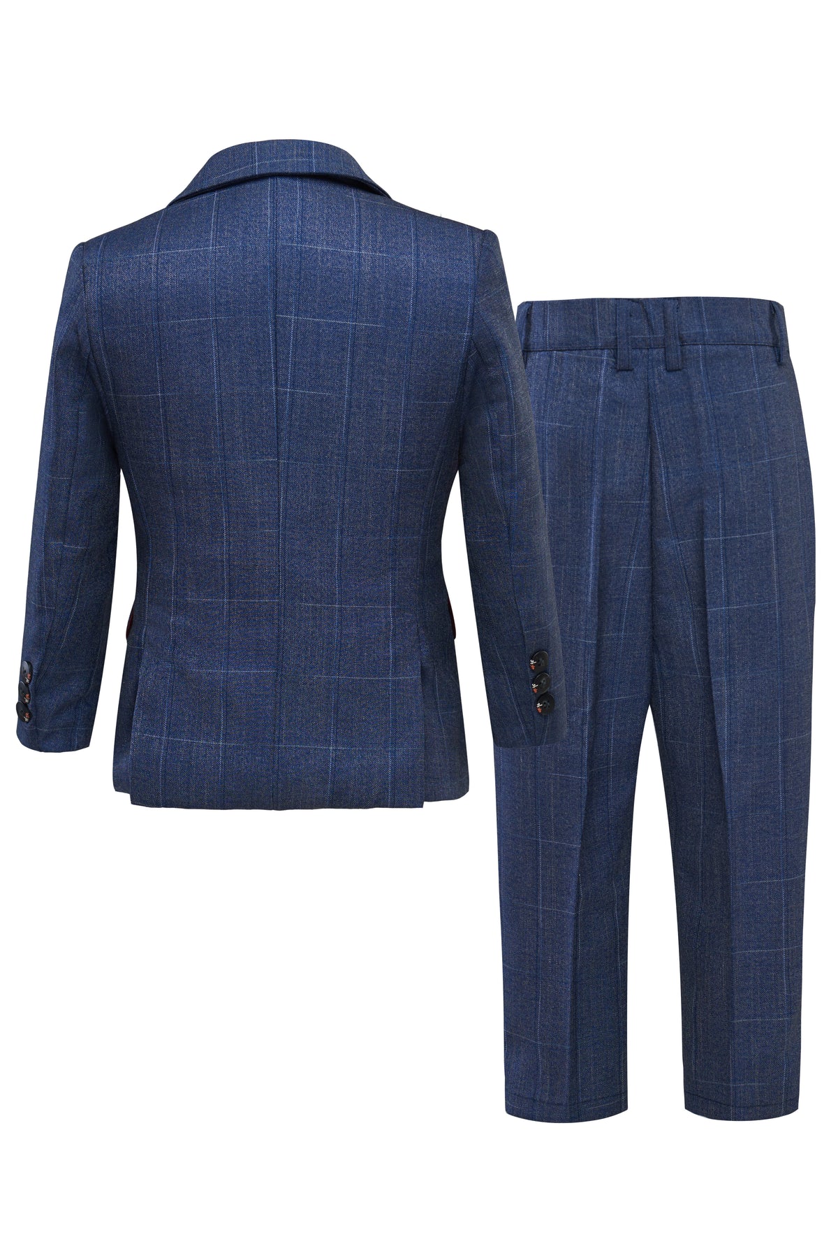 Dark Blue Plaid 3-Piece Suit Set Single Breasted Formal Outfit