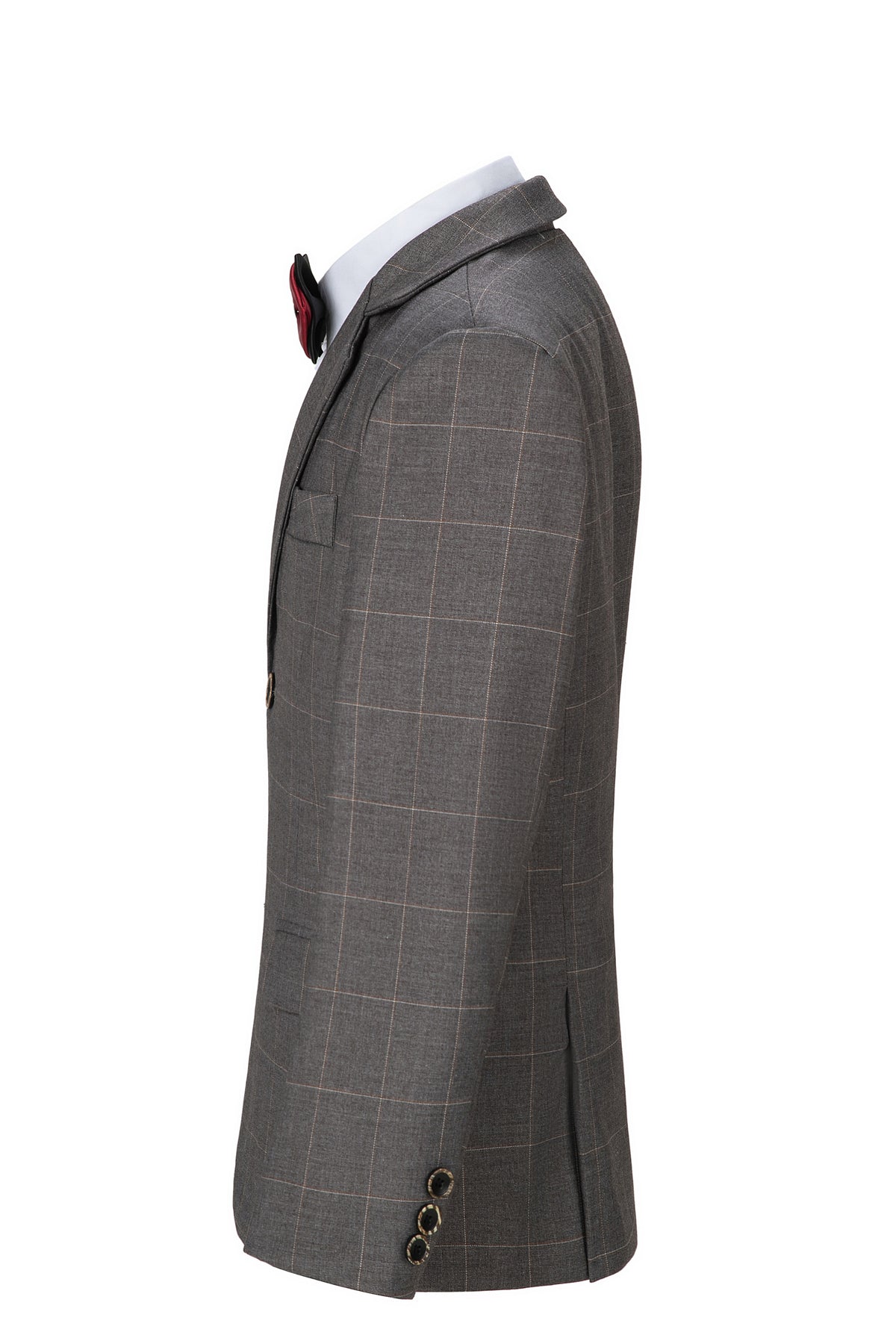 Grey Plaid 3-Piece Suit Set Single Breasted Formal Outfit