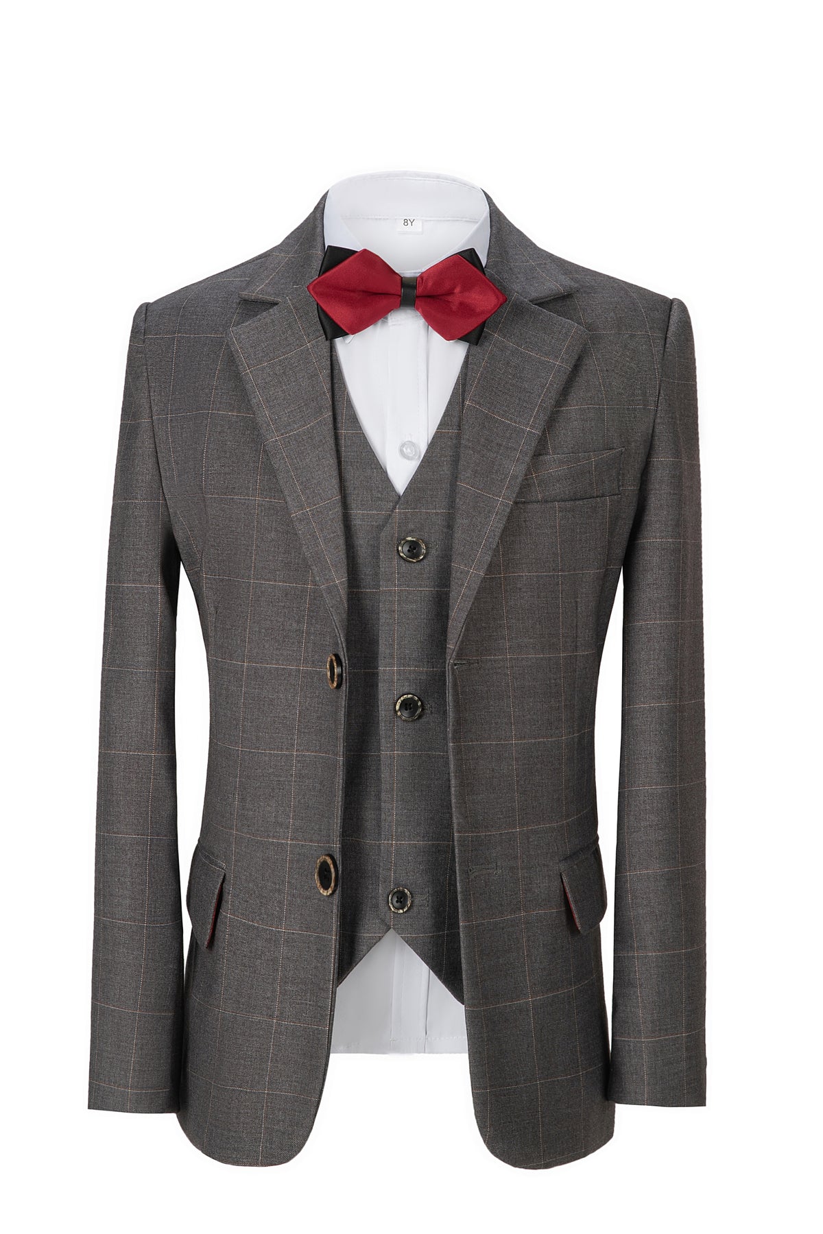 Grey Plaid 3-Piece Suit Set Single Breasted Formal Outfit