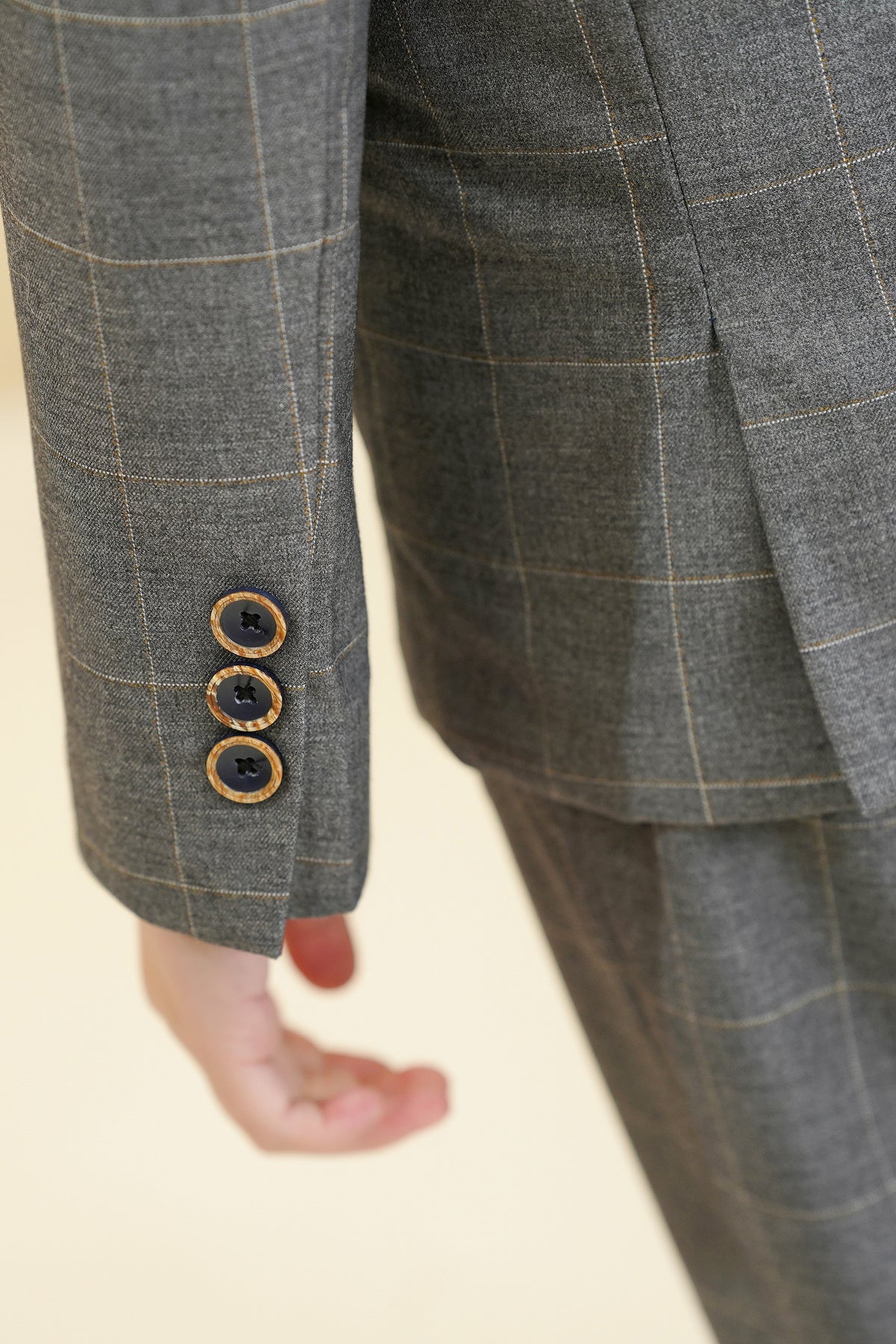 Grey Plaid 3-Piece Suit Set Single Breasted Formal Outfit