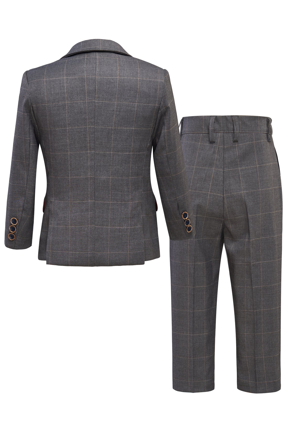 Grey Plaid 3-Piece Suit Set Single Breasted Formal Outfit