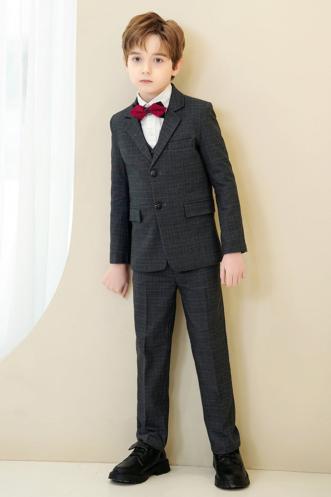 Black Small Plaid 3-Piece Suit Set Single Breasted Formal Outfit