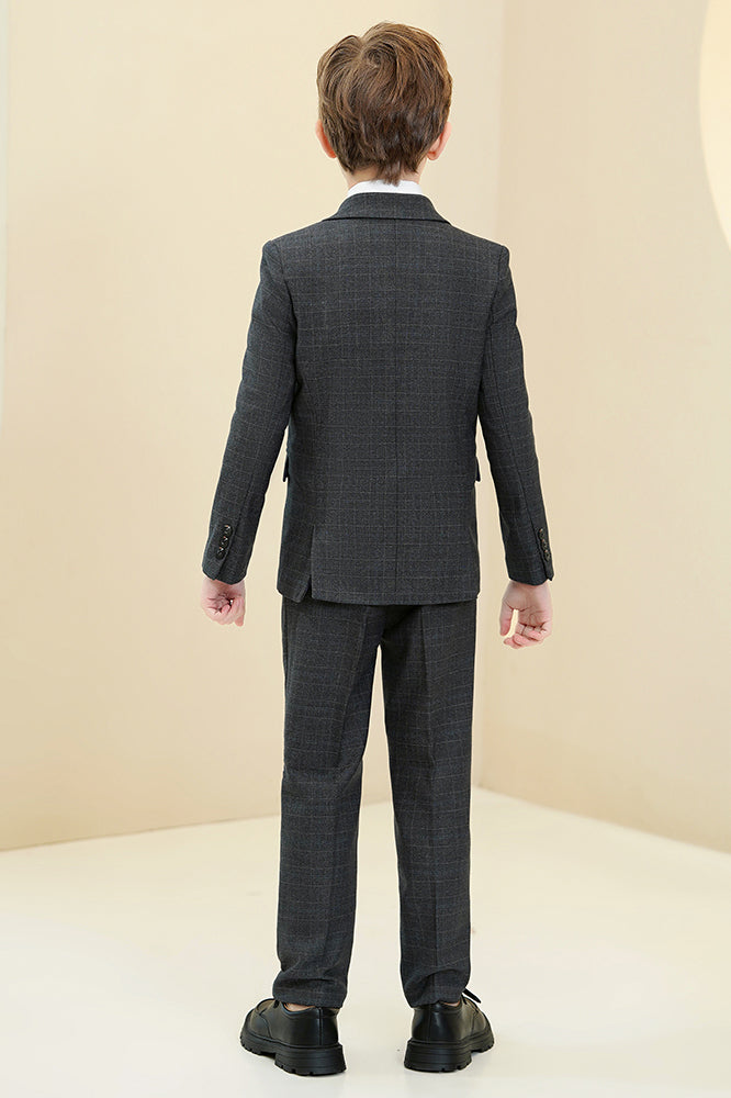 Black Small Plaid 3-Piece Suit Set Single Breasted Formal Outfit