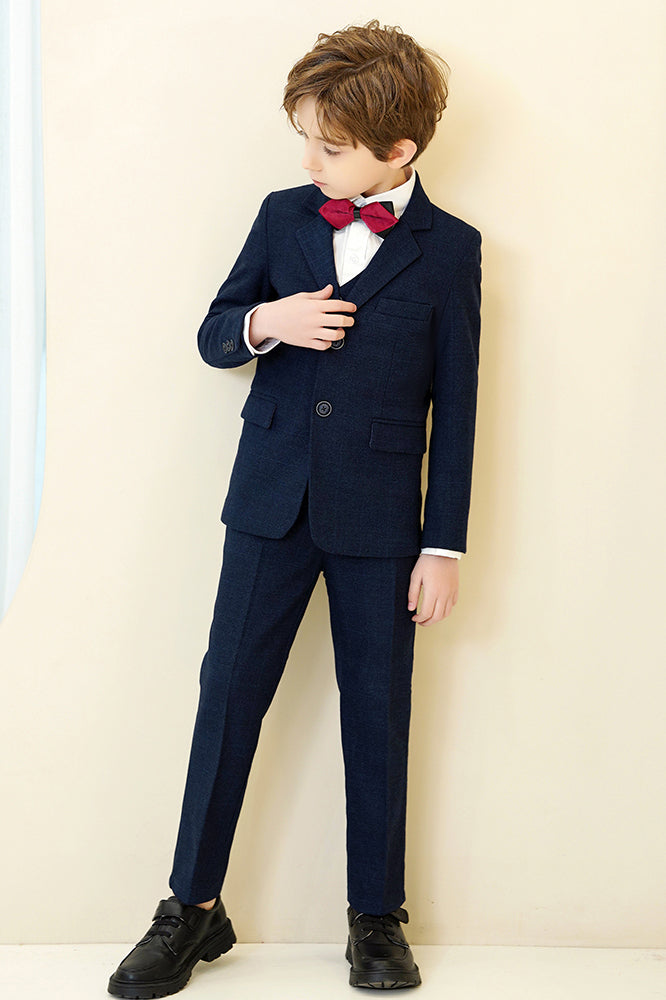 Dark Navy Plaid 3-Piece Suit Set Single Breasted Formal Outfit