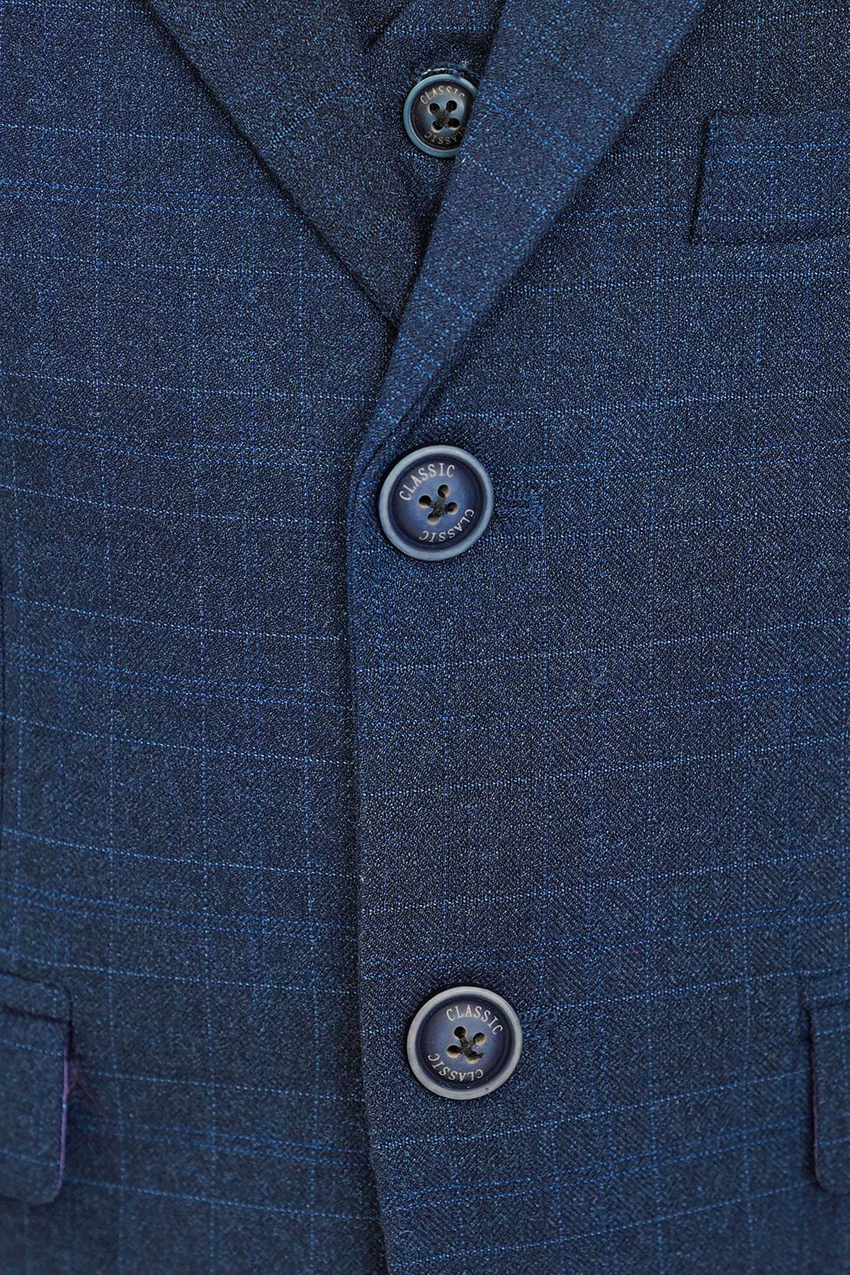 Dark Navy Plaid 3-Piece Suit Set Single Breasted Formal Outfit