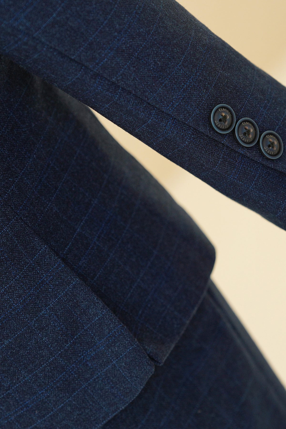 Dark Navy Plaid 3-Piece Suit Set Single Breasted Formal Outfit