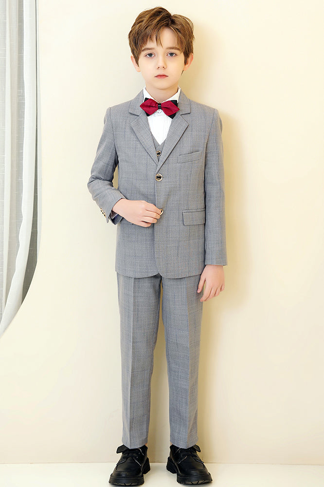 Light Grey Plaid 3-Piece Suit Set Single Breasted Formal Outfit