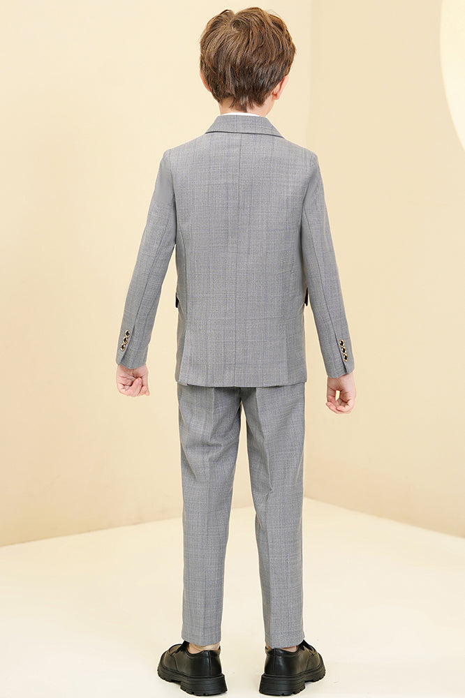 Light Grey Plaid 3-Piece Suit Set Single Breasted Formal Outfit