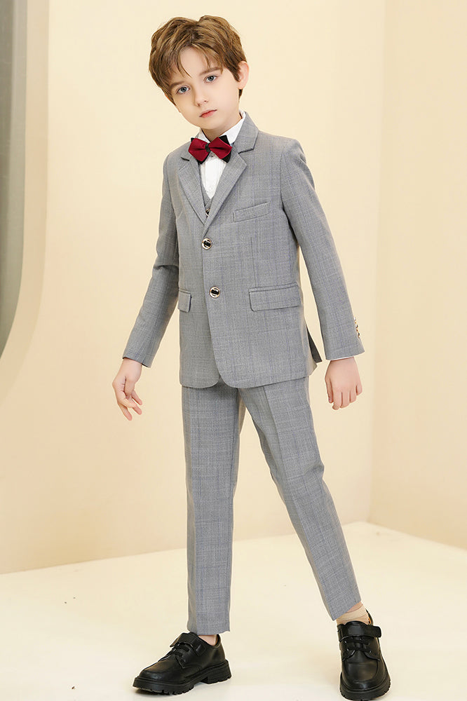 Light Grey Plaid 3-Piece Suit Set Single Breasted Formal Outfit
