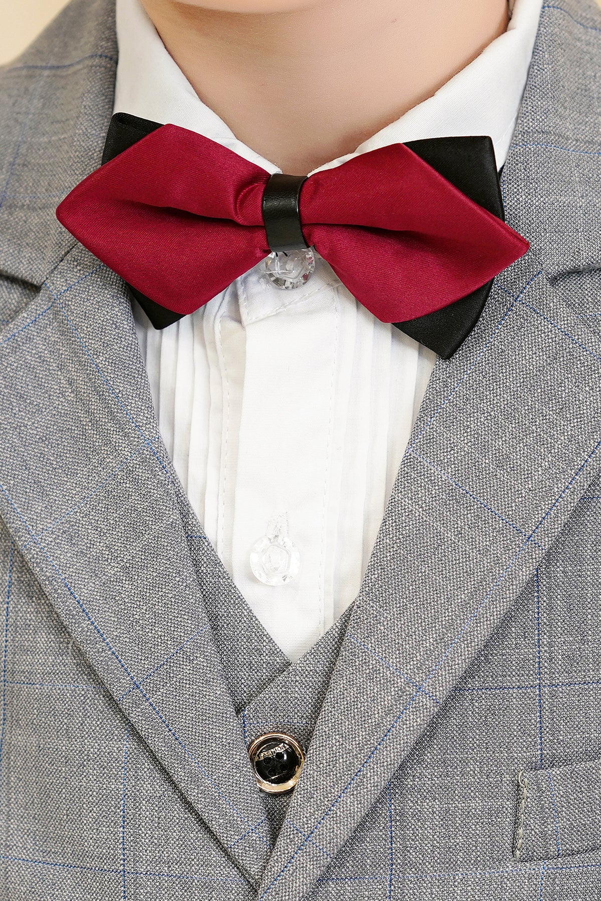 Light Grey Plaid 3-Piece Suit Set Single Breasted Formal Outfit