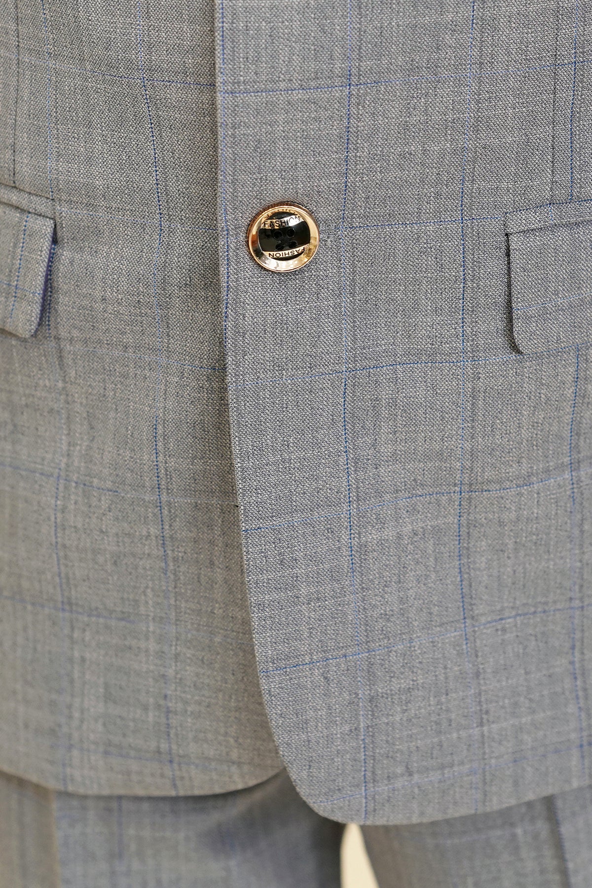 Light Grey Plaid 3-Piece Suit Set Single Breasted Formal Outfit