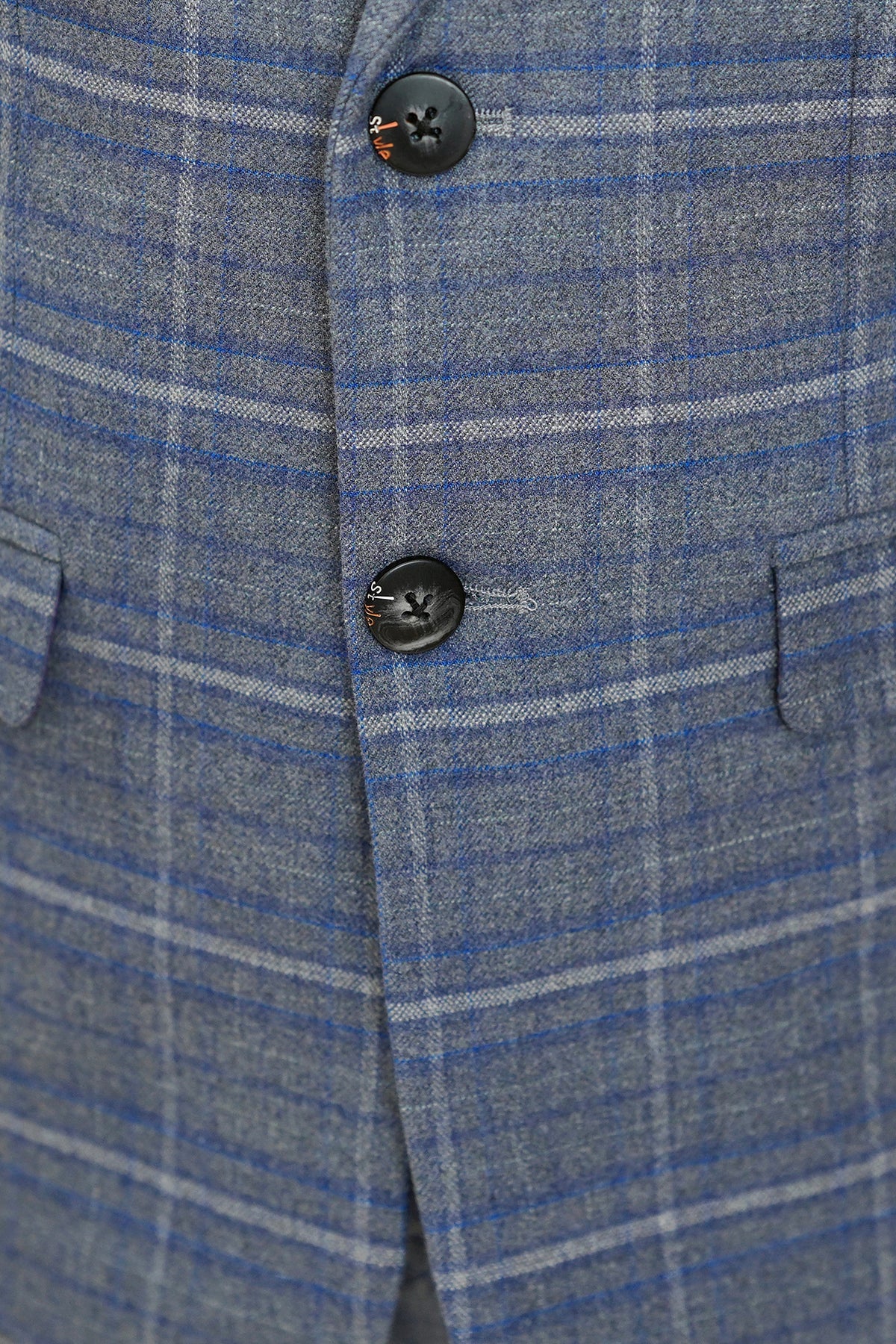 Grey Blue Plaid 3-Piece Suit Set Single Breasted Formal Outfit