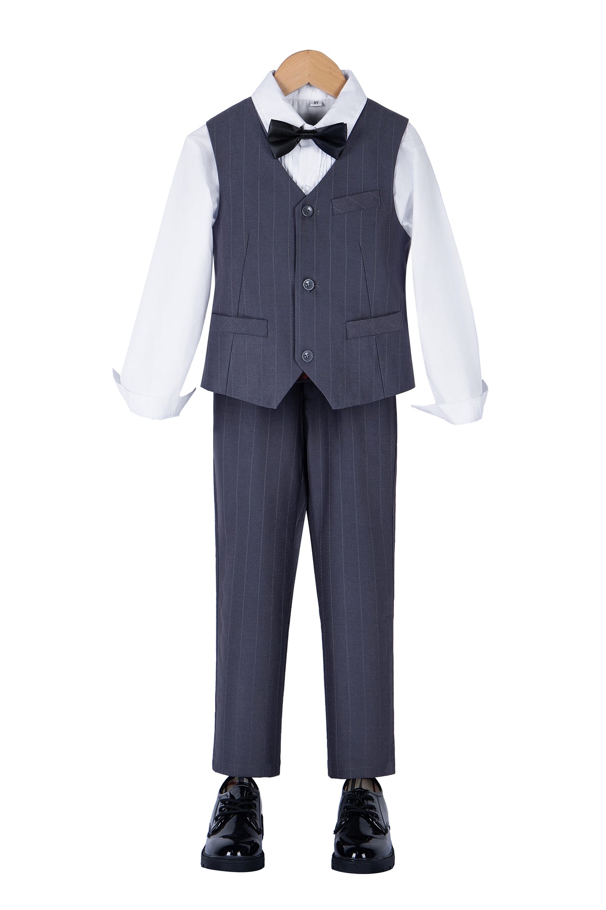 Grey Striped 3-Piece Suit Set Single Breasted Formal Outfit