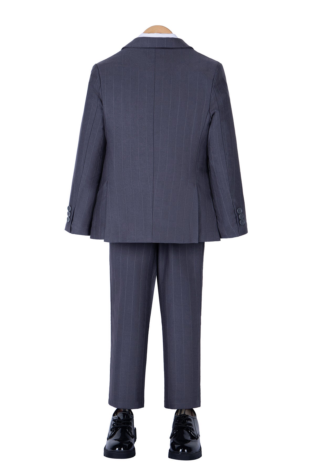Grey Striped 3-Piece Suit Set Single Breasted Formal Outfit