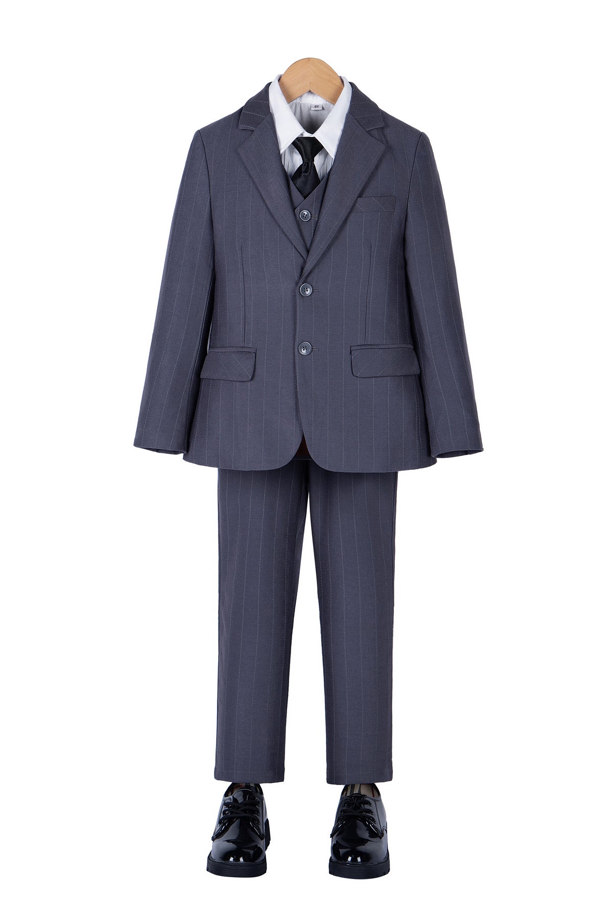 Grey Striped 3-Piece Suit Set Single Breasted Formal Outfit