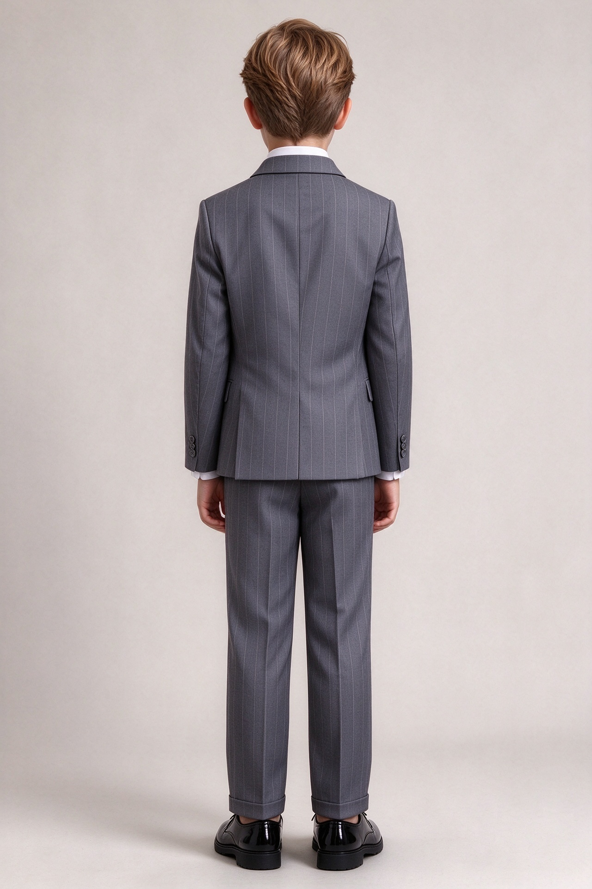 Grey Striped 3-Piece Suit Set Single Breasted Formal Outfit