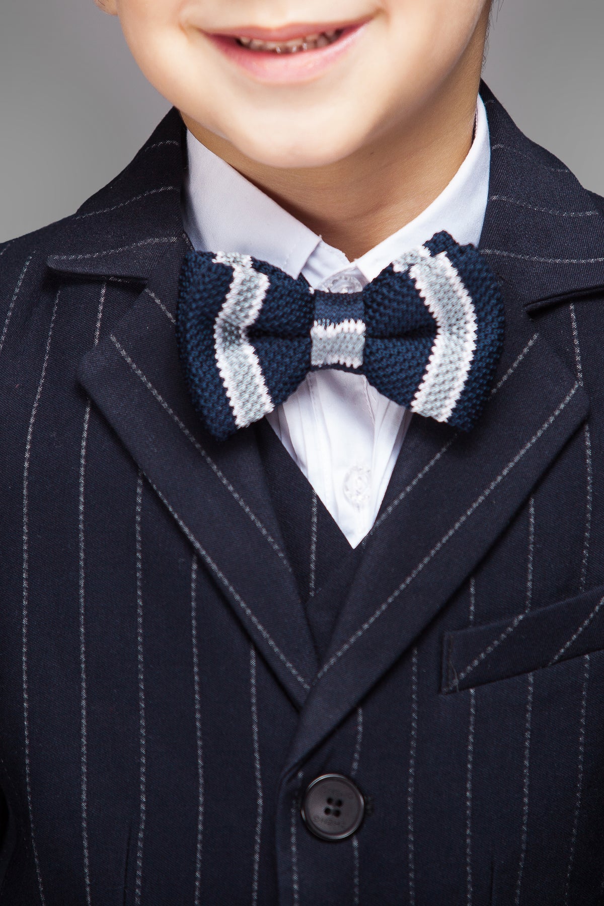 Dark Navy Striped 3-Piece Suit Set Single Breasted Formal Outfit