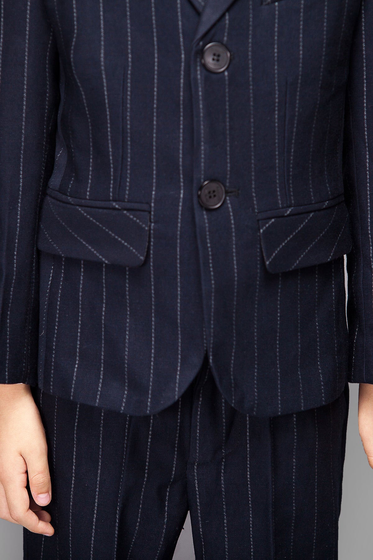 Dark Navy Striped 3-Piece Suit Set Single Breasted Formal Outfit