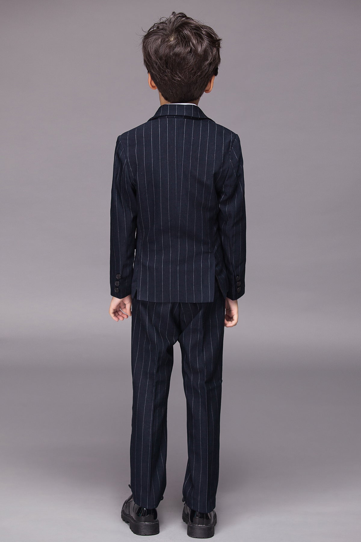 Dark Navy Striped 3-Piece Suit Set Single Breasted Formal Outfit