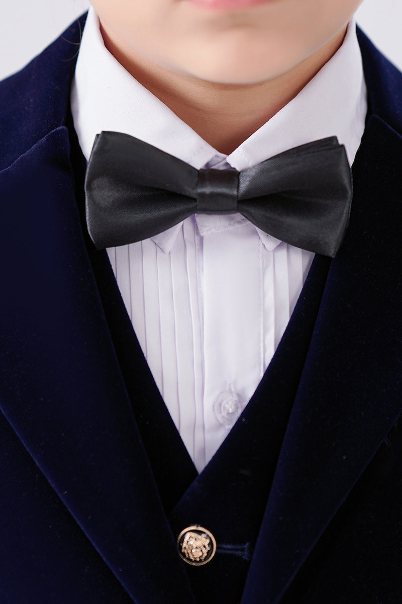 Boys Navy Velvet 3-Piece Suit with Notch Lapel