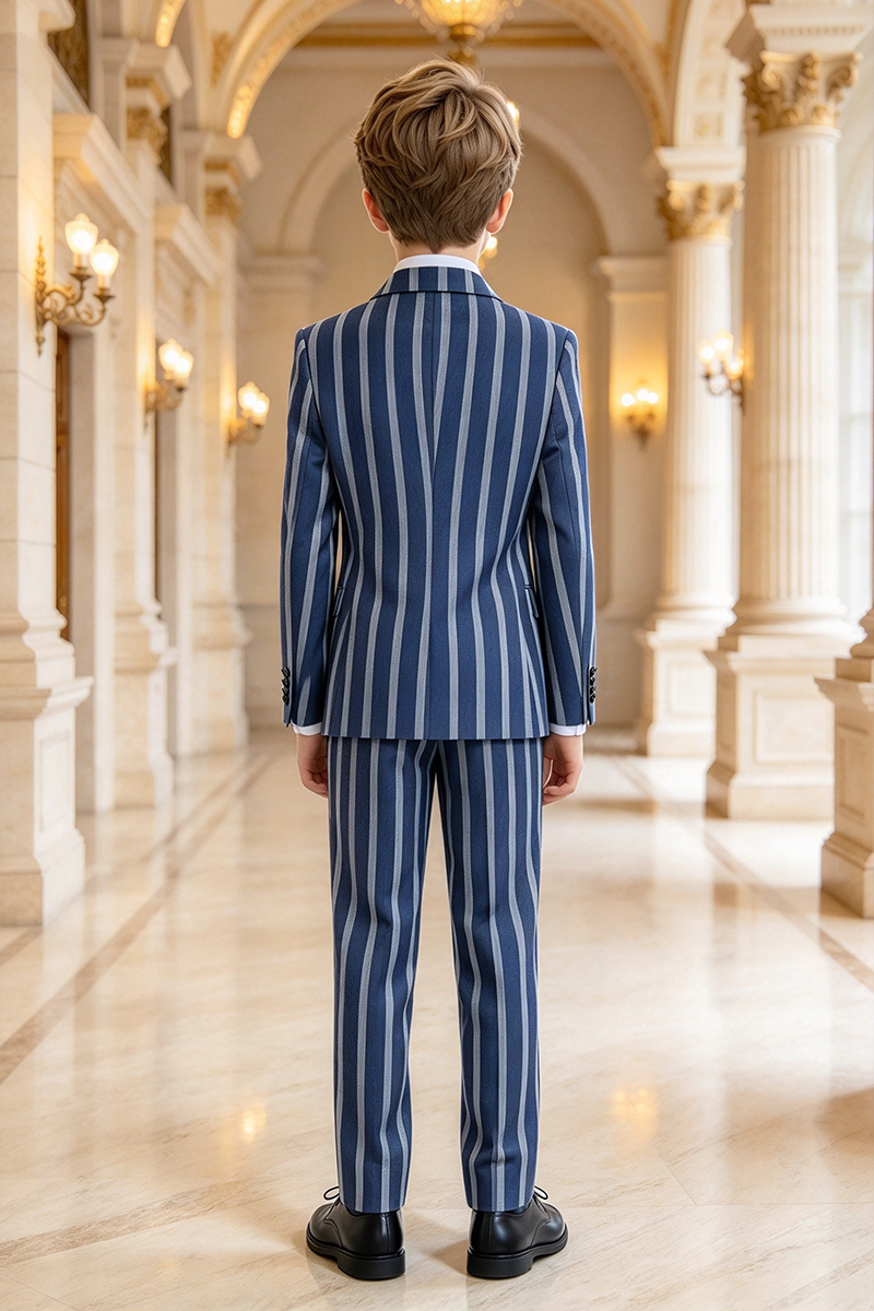 Boys Blue Striped 2-Piece Suit with Peak Lapel